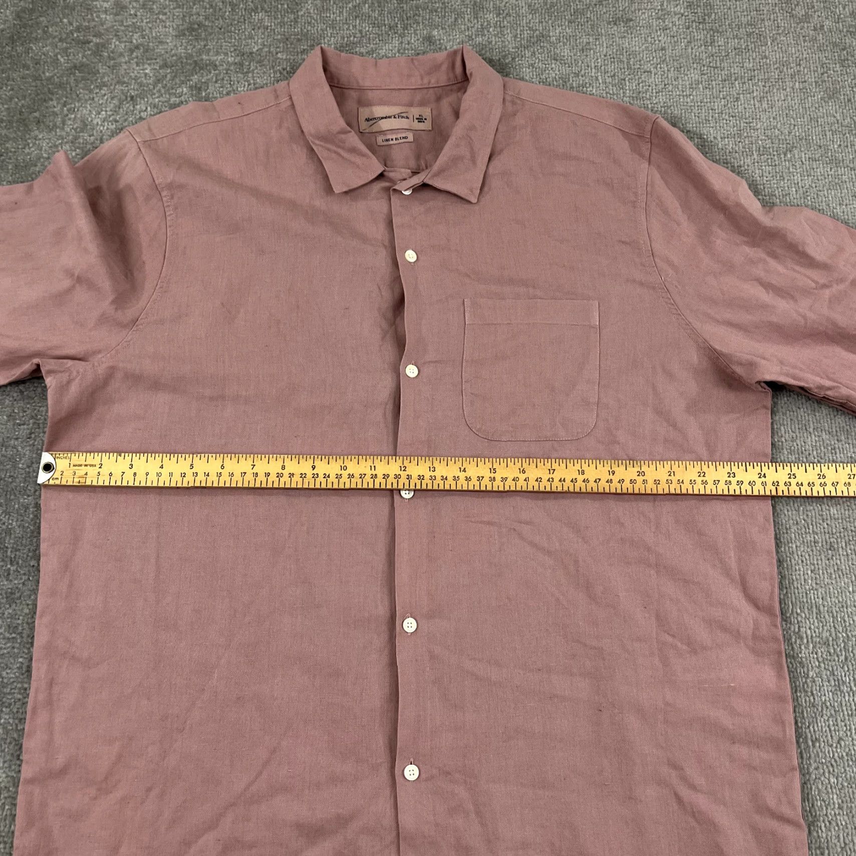 Abercrombie & Fitch ABERCROMBIE & FITCH Shirt Mens Extra Large Dark Pink Linen Button Up Long Sleeve Size US XL / EU 56 / 4 - 4 Thumbnail