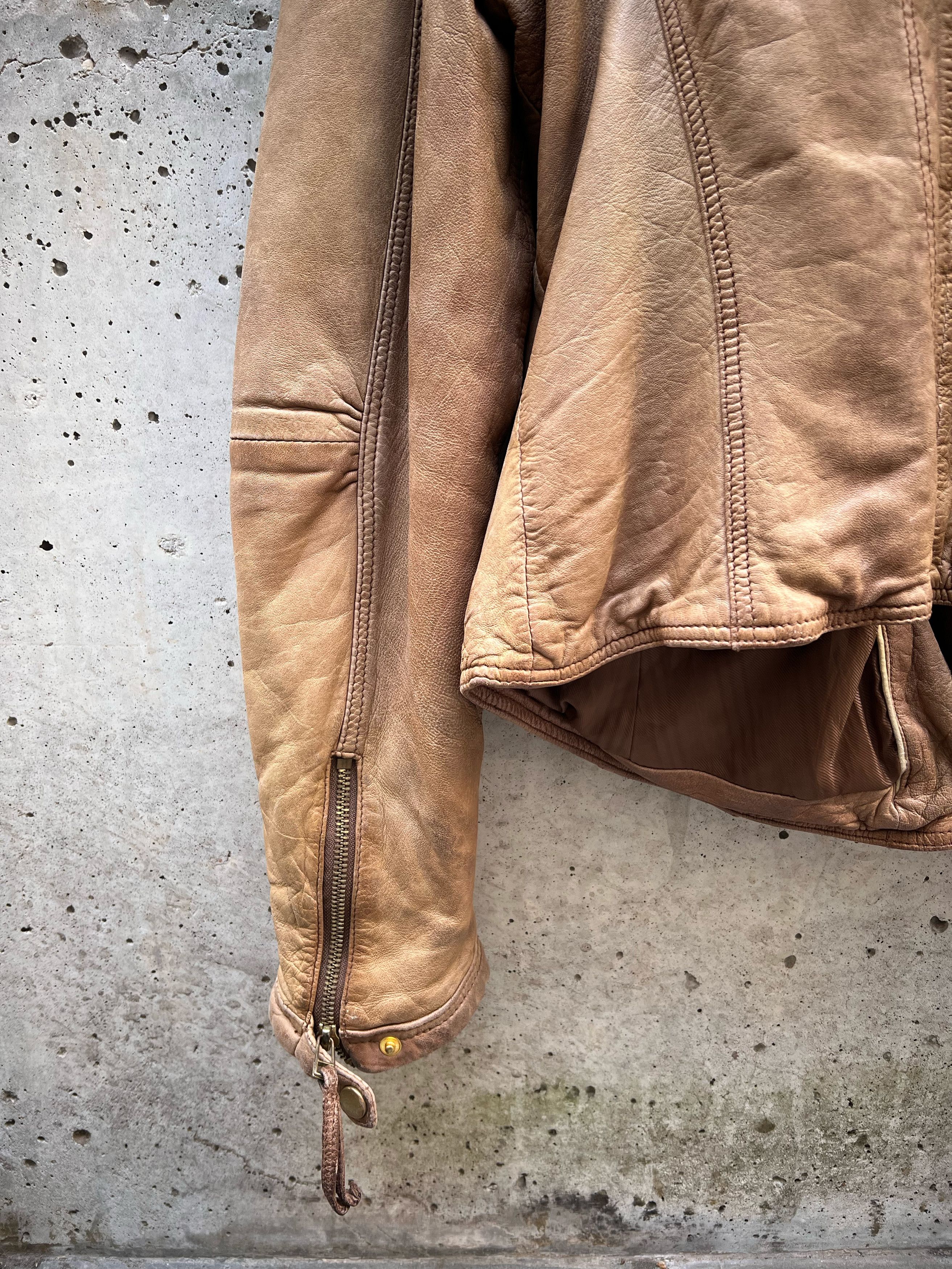 Japanese Brand Distressed honey tan asymmetric leather jacket Size M / US 6-8 / IT 42-44 - 5 Thumbnail