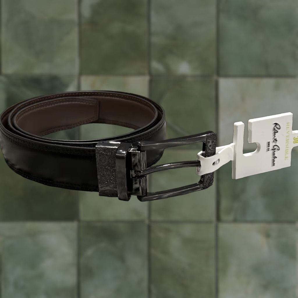Robert Graham Robert Graham Belt Adult 38 Black/Brown Reversible Leather Dress Belt Barolo Paisley Mens Size 38 - 1 Thumbnail