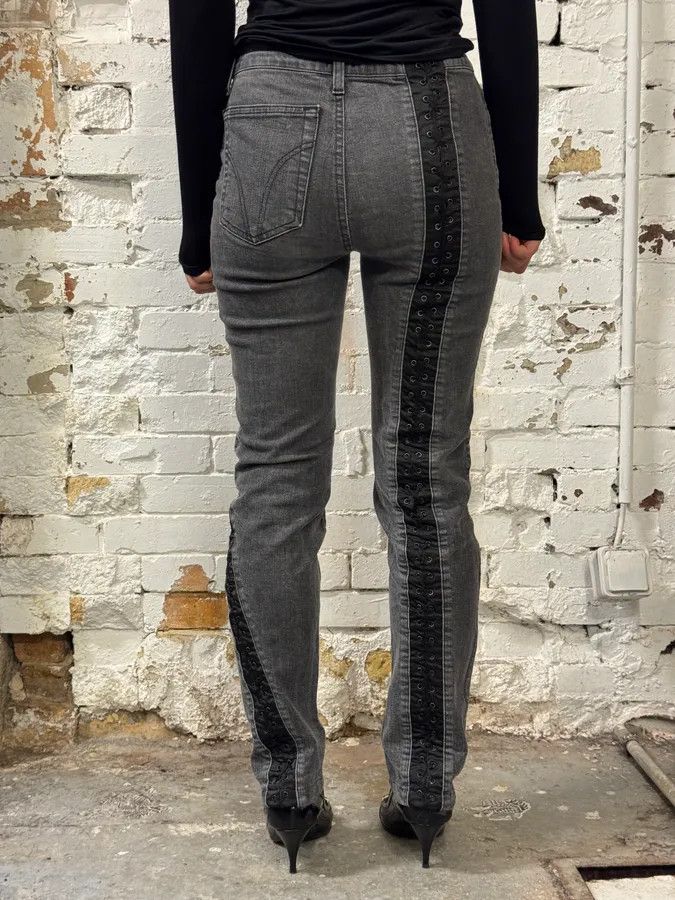 Dolce & Gabbana 2000s Dolce & Gabbana Bondage Corset Grey Denim Jeans Size US 28 / EU 44 - 4 Thumbnail