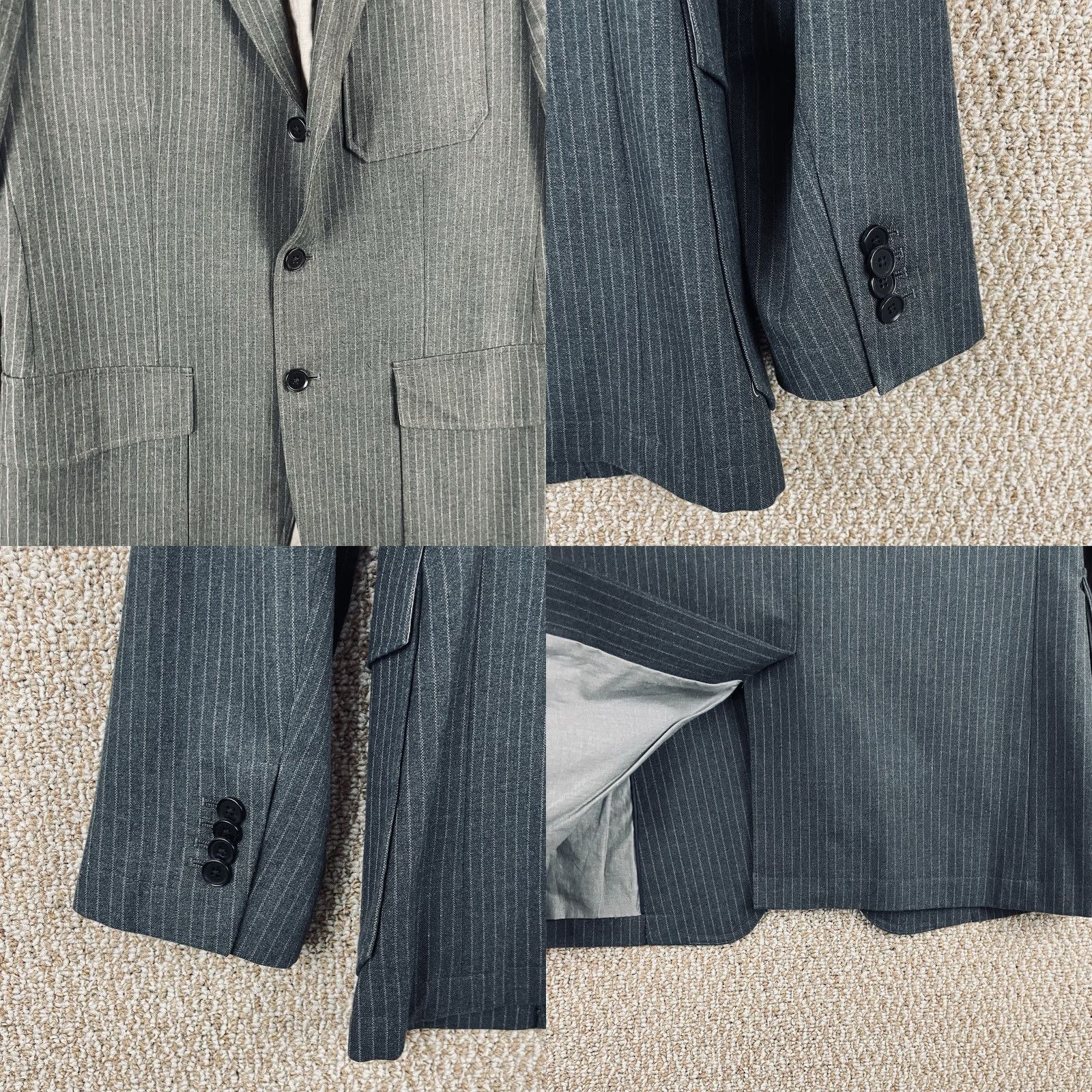 Banana Republic Banana Republic Blazer Jacket Mens 38R Modern Fit Cotton Gray Striped Sport Coat 2 Button Notch Lapel Regular Single-Breasted Modern Mens Size 38R - 8 Thumbnail