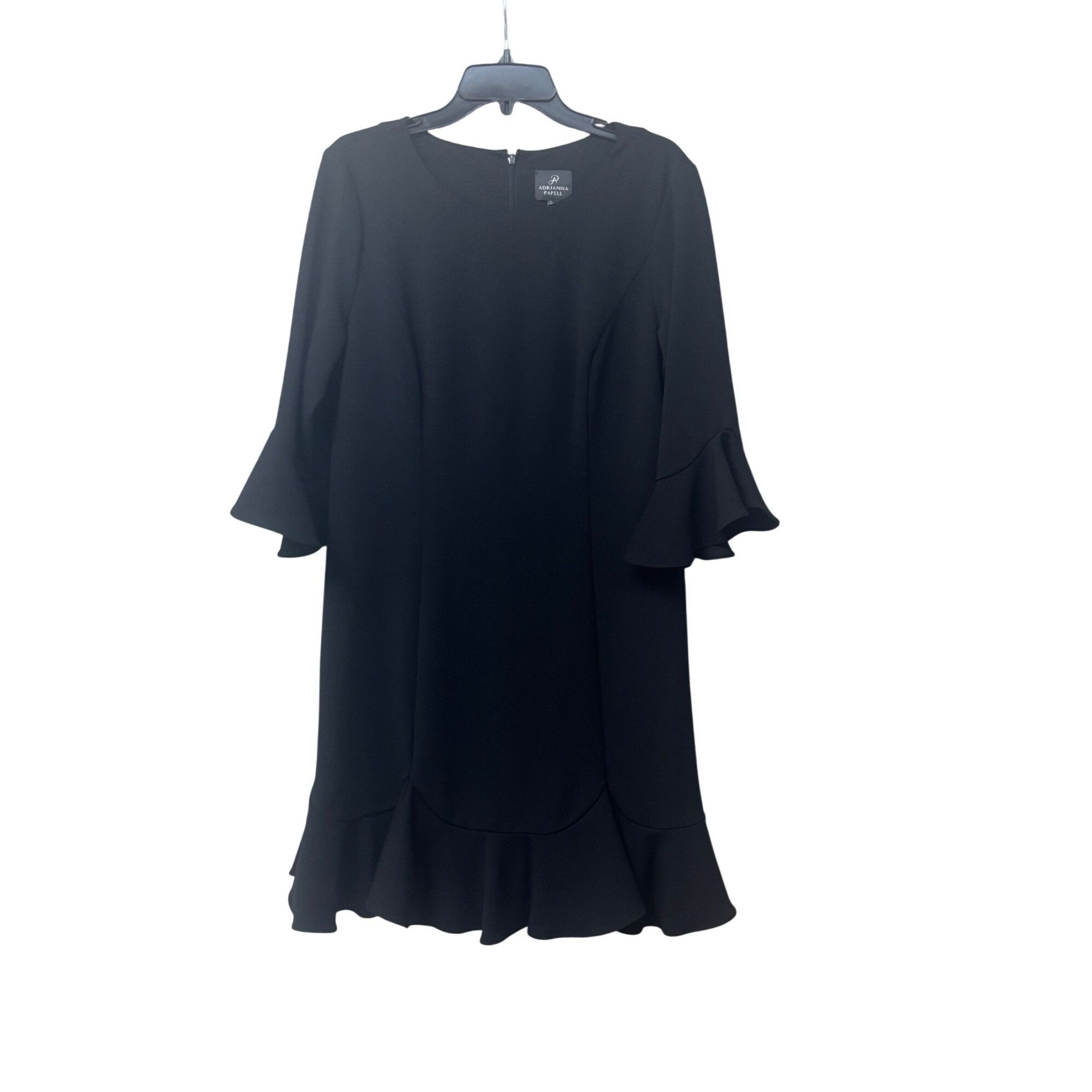 Adrianna Papell Adrianna Papell Black Ruffle Hem & Bell Sleeve Crepe Dress, Size XL / US 12-14 / IT 48-50 - 10 Thumbnail