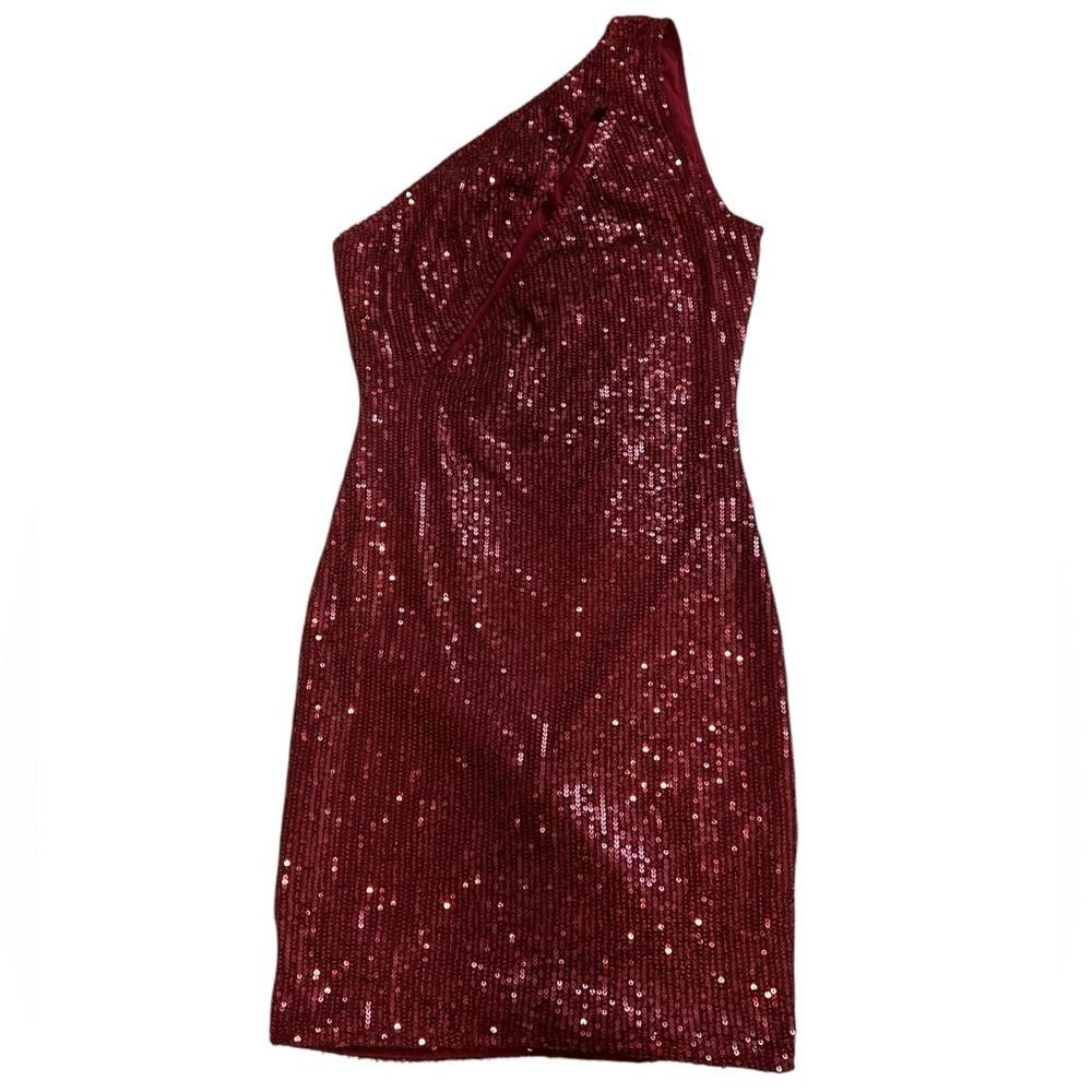 Fashion Nova Gorgeous burgundy sequin one-shoulder mini dress Size XS / US 0-2 / IT 36-38 - 1 Thumbnail