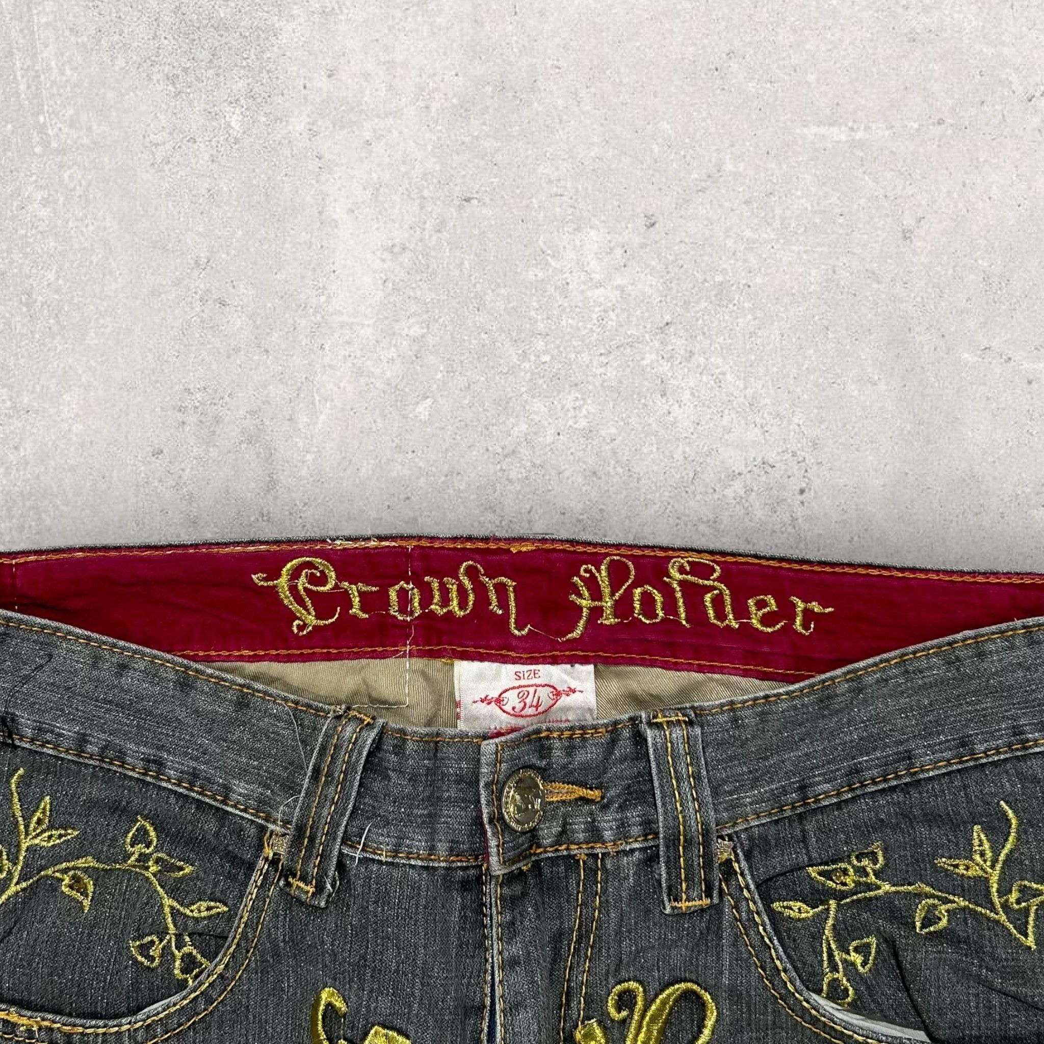 Japanese Brand × Vintage Vintage CROWN HOLDER Bagg Embroidery Jeans 33 Size US 33 - 6 Thumbnail