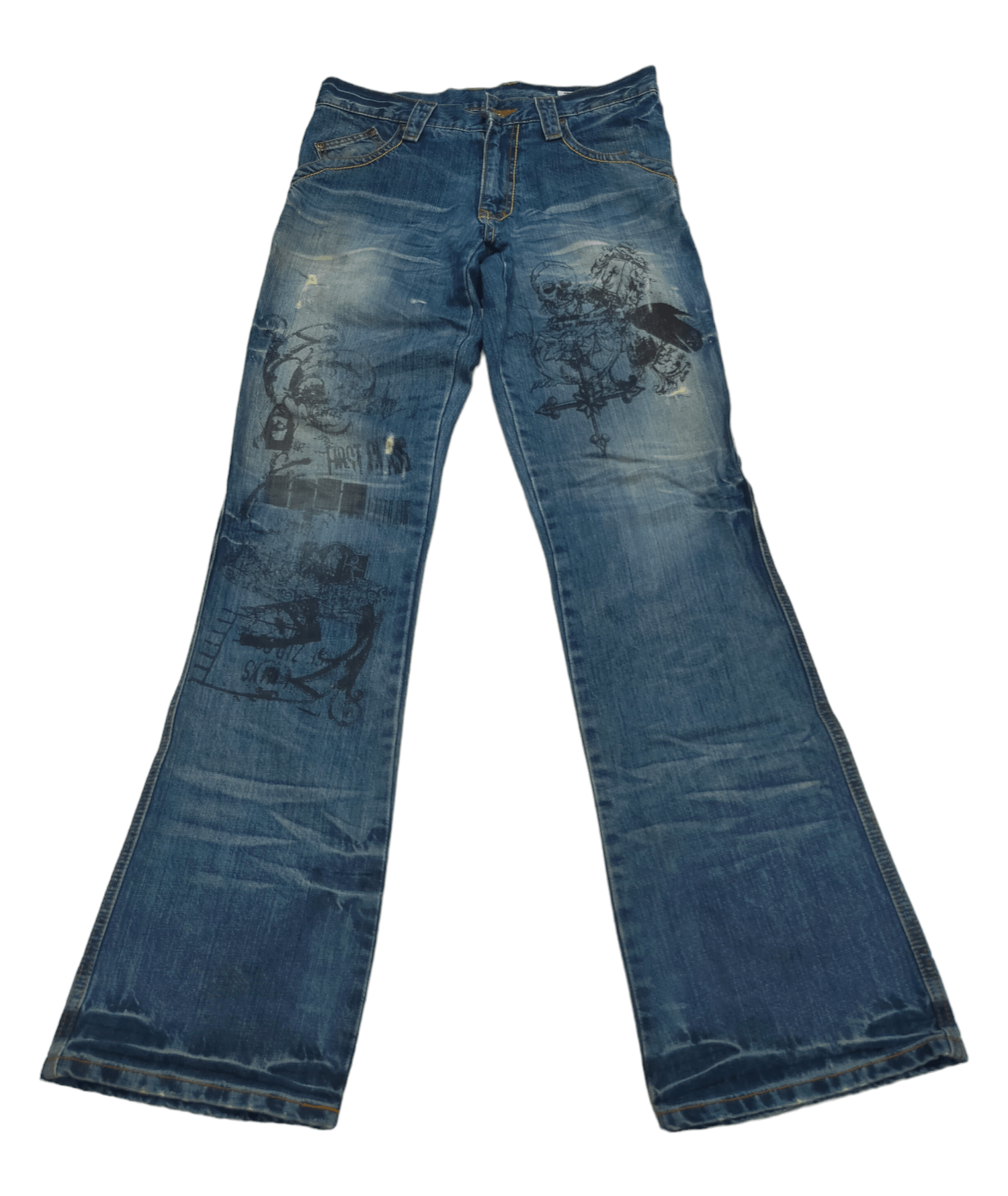 🔥FLARE JEANS SEMANTIC DESIGN DISTRESSED DENIM PANTS FADED