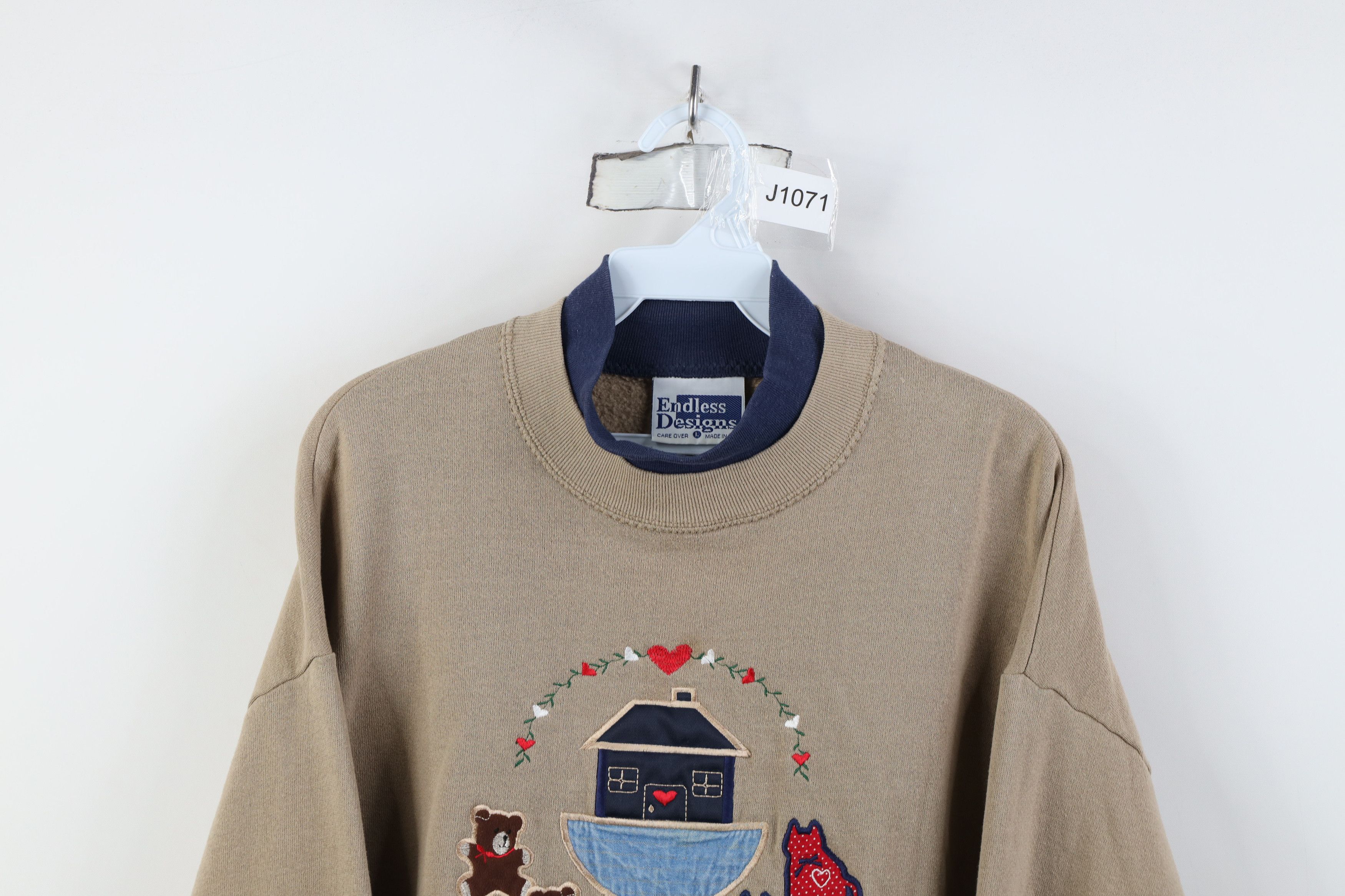Vintage Vintage 90s Christian Noahs Ark Cat Heart Layered Sweatshirt Size L / US 10 / IT 46 - 2 Thumbnail