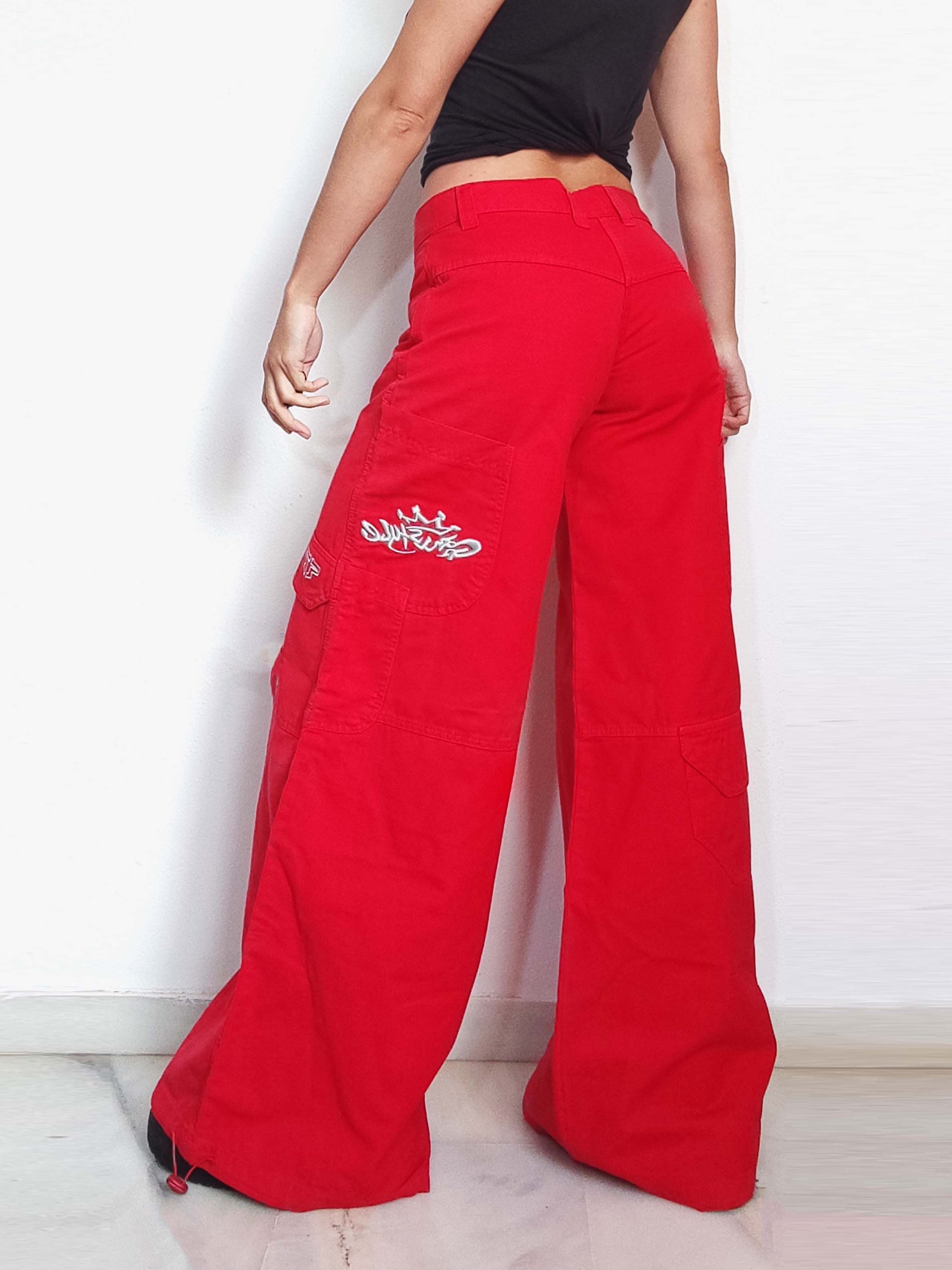 Vintage Y2k Deadstock Vintage Red Ultra Wide Leg Trousers Size 27" / US 4 / IT 40 - 3 Thumbnail