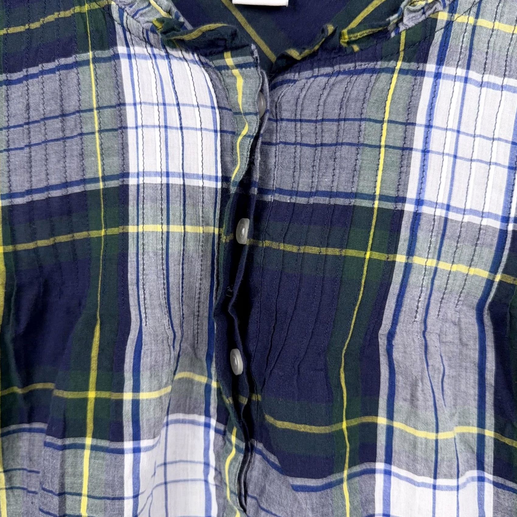 J.Crew J.Crew Shirt Womens 18 Blue Plaid Ruffle Neck Henley Long Sleeve Cotton Picnic Size XXL / US 16-18 / IT 52-54 - 4 Thumbnail