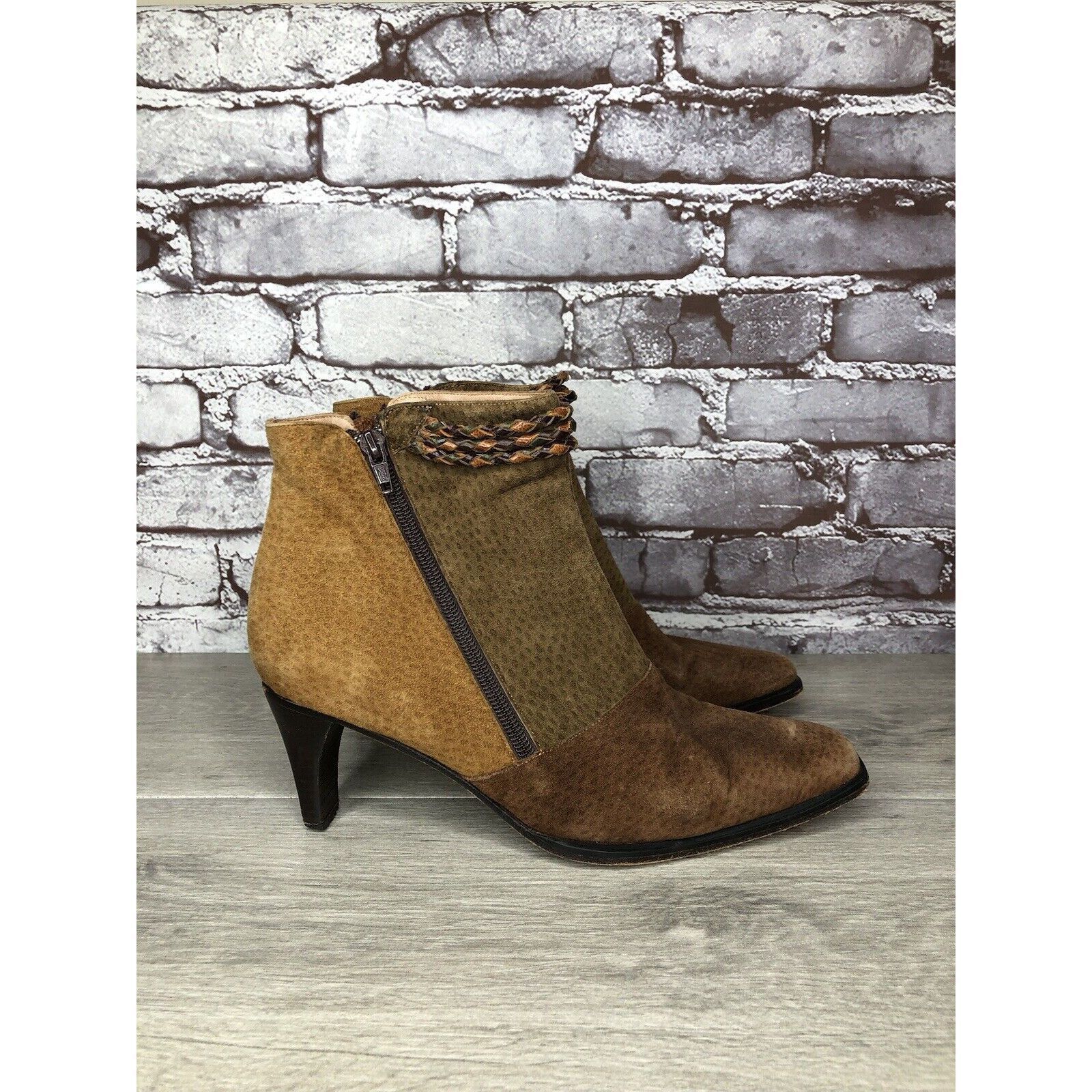 Other CHIARINI Tan Brown Green Suede Leather Double Sided Zipper H Size US 9.5 / IT 39.5 - 12 Thumbnail