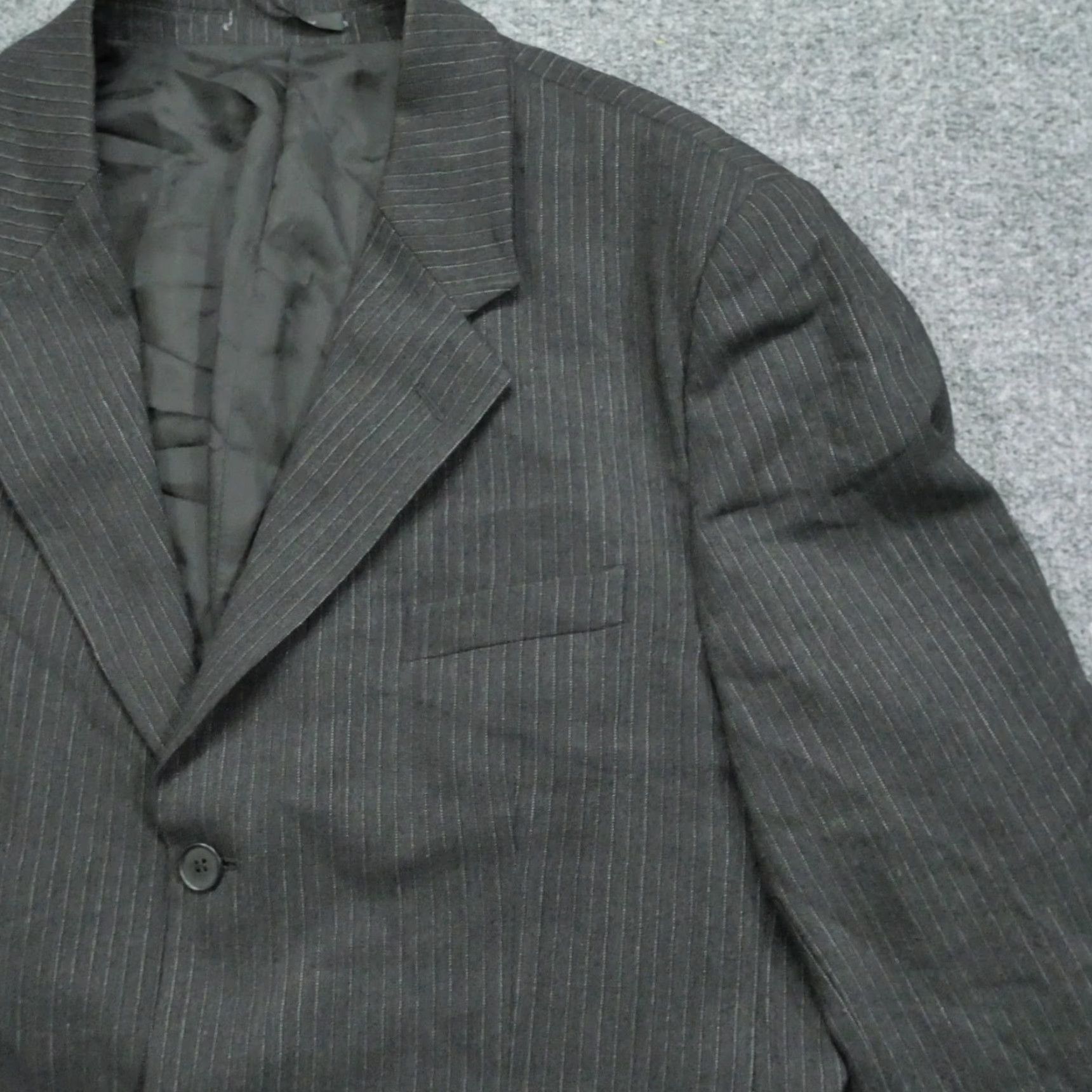 Emporio Armani VINTAGE Emporio Armani Jacket Blazer Mens 46 Grey Black Striped Made In Italy Size 46R - 4 Thumbnail
