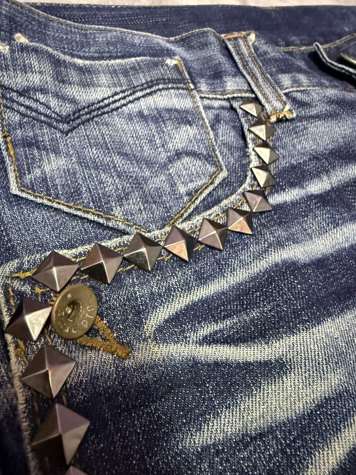 Hysteric Glamour × Japanese Brand Old Army Japan Studded Claw Mark Muddy Wide Leg Flared Jeans Size US 30 / EU 46 - 6 Thumbnail