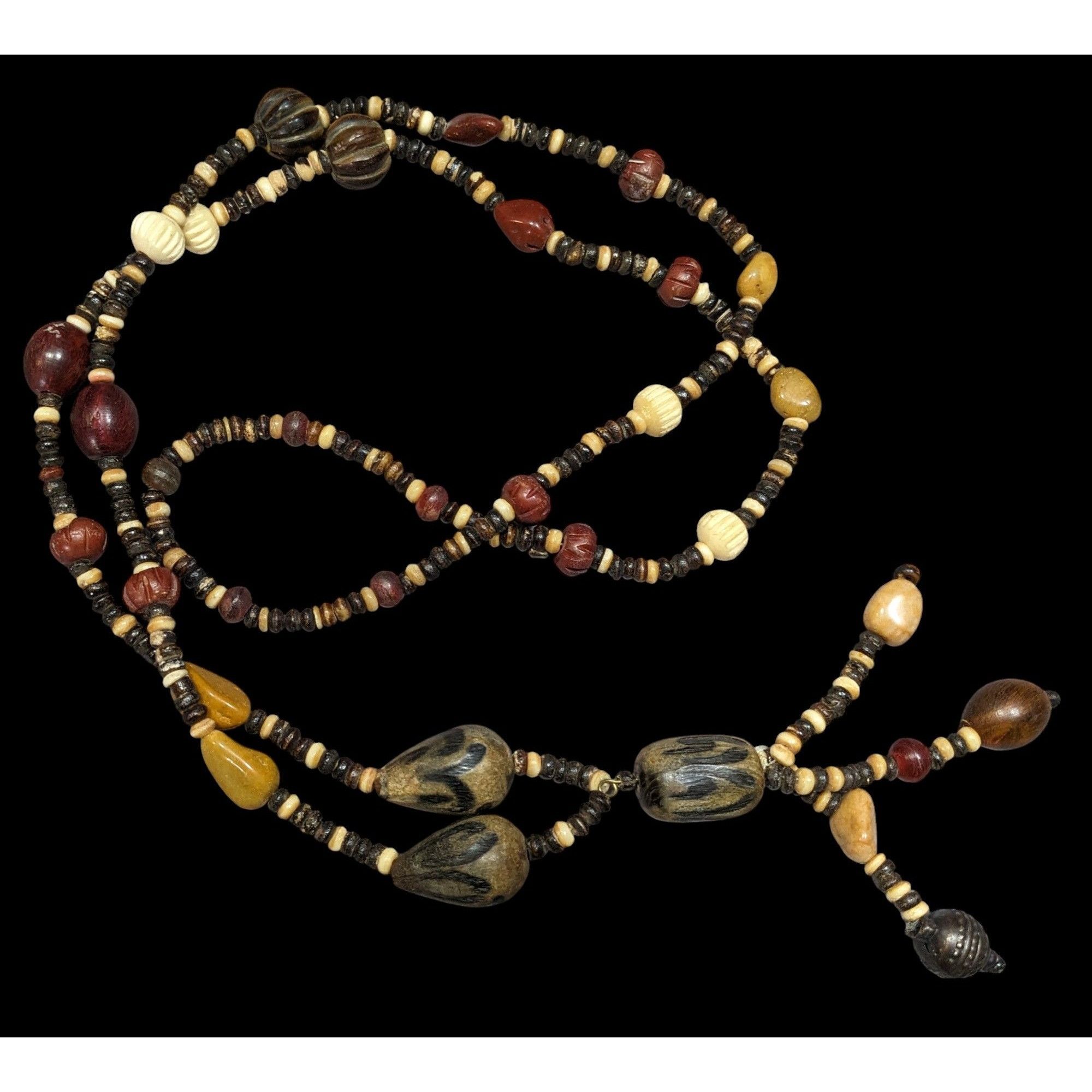 Other Vintage Ethnic Hand Carved Wood And Stone Beaded Necklace Size ONE SIZE - 1 Thumbnail