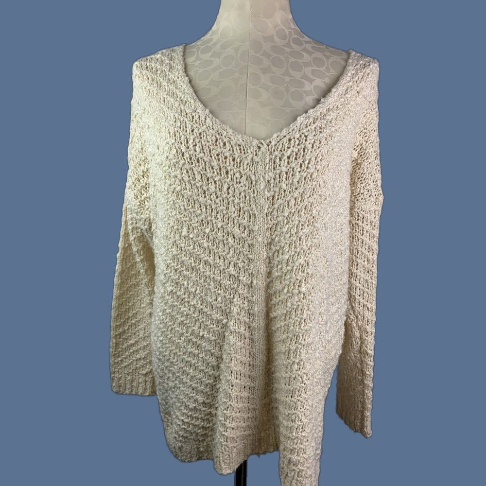 ASTR The Label Medium Astr the Label Women's Cream Open Weave Nubby Long Sleeve Sweater Comfy Size M / US 6-8 / IT 42-44 - 1 Thumbnail