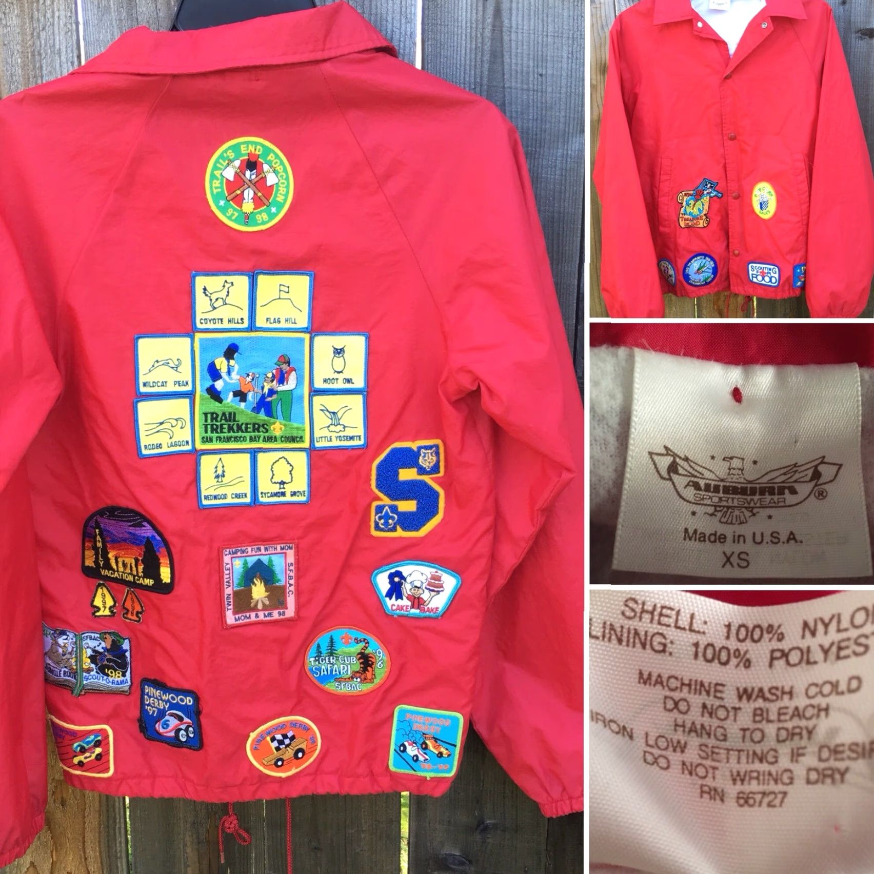 Area VINTAGE Auburn Sportswear Patches Windbreaker Jacket XS Boys Red 1990s Boy Scouts of America Bay Area Mens Size US XS / EU 42 / 0 - 4 Thumbnail