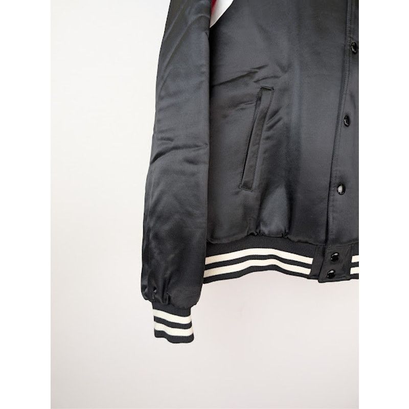 Celine o1rshd1 Teddy Logo-Applique Satin Varsity Jacket in Black Size US M / EU 48-50 / 2 - 7 Thumbnail