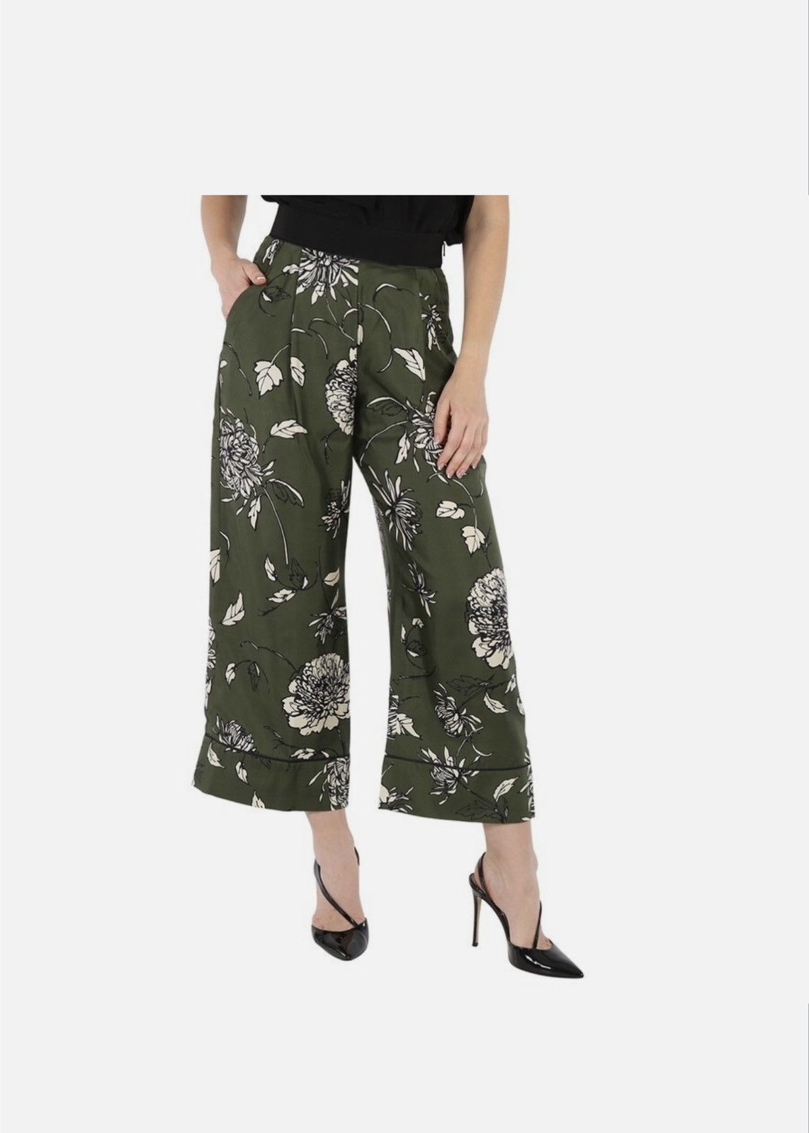 Moncler Moncler Silk Cropped Wide-Leg Pants – Floral Print – IT44 Size 30" / US 8 / IT 44 - 2 Thumbnail