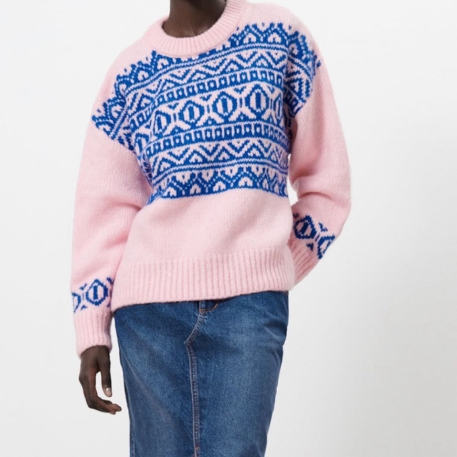 Zara Zara Knit Jacquard Oversized Sweater Pink Blue Size M Size M / US 6-8 / IT 42-44 - 5 Thumbnail