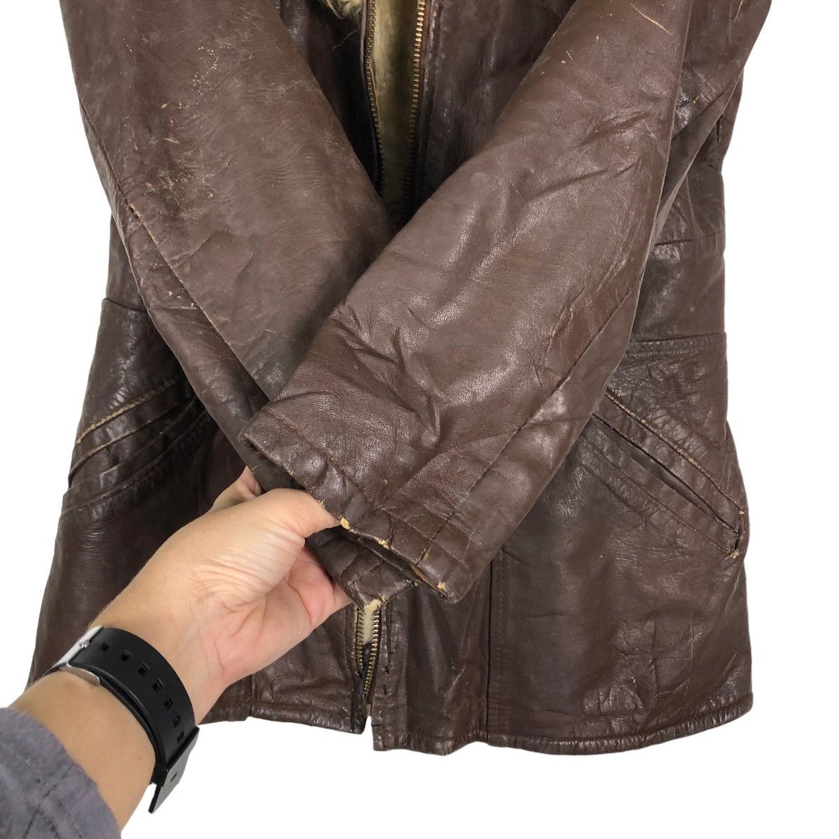 Japanese Brand 🔥Vintage Leather Jacket Biker Mink Fur Collar Racing Size US M / EU 48-50 / 2 - 15 Thumbnail