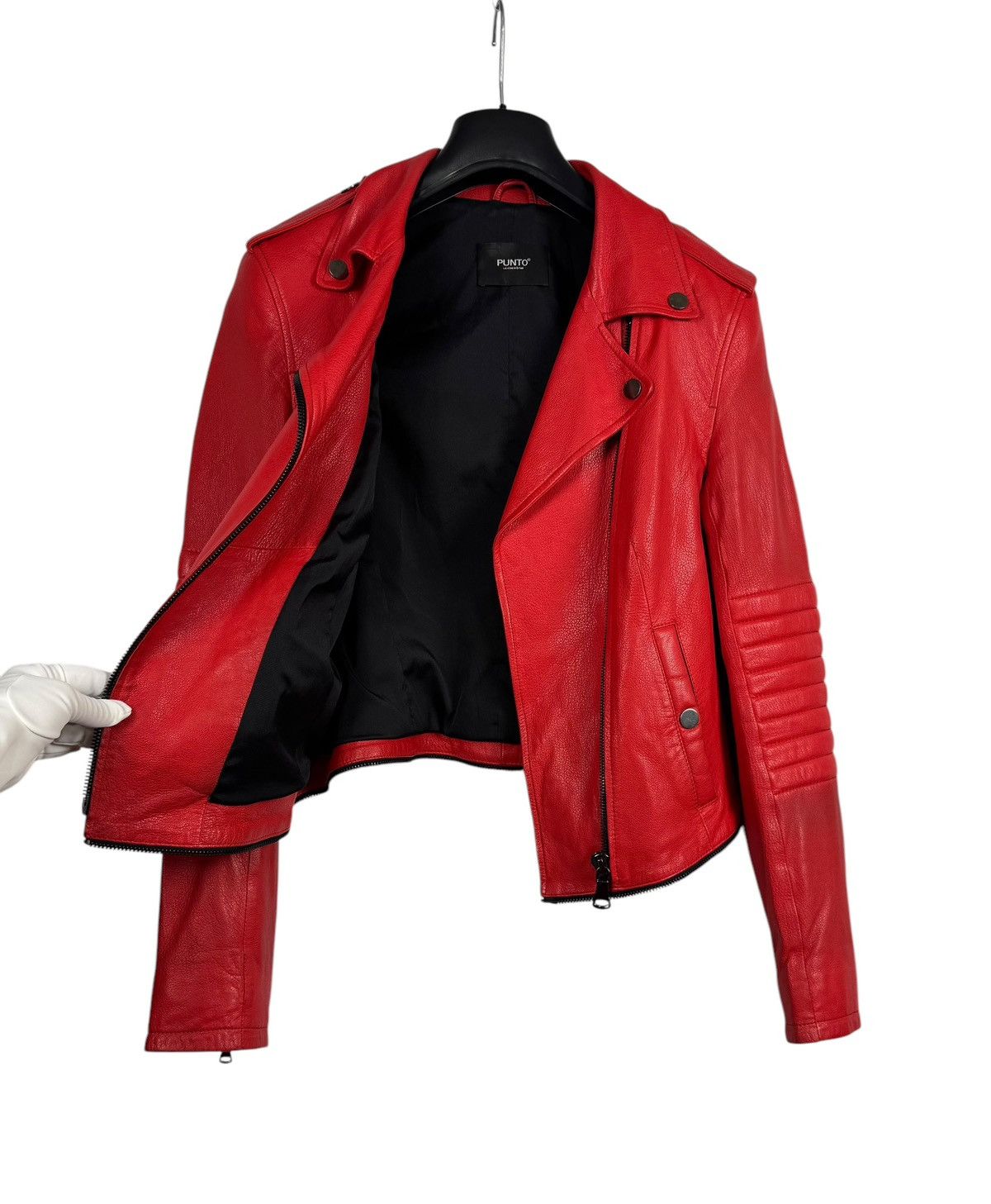 Designer Punto Genuine Leather Biker Jacket Italy size US10 IT46 Size L / US 10 / IT 46 - 19 Thumbnail