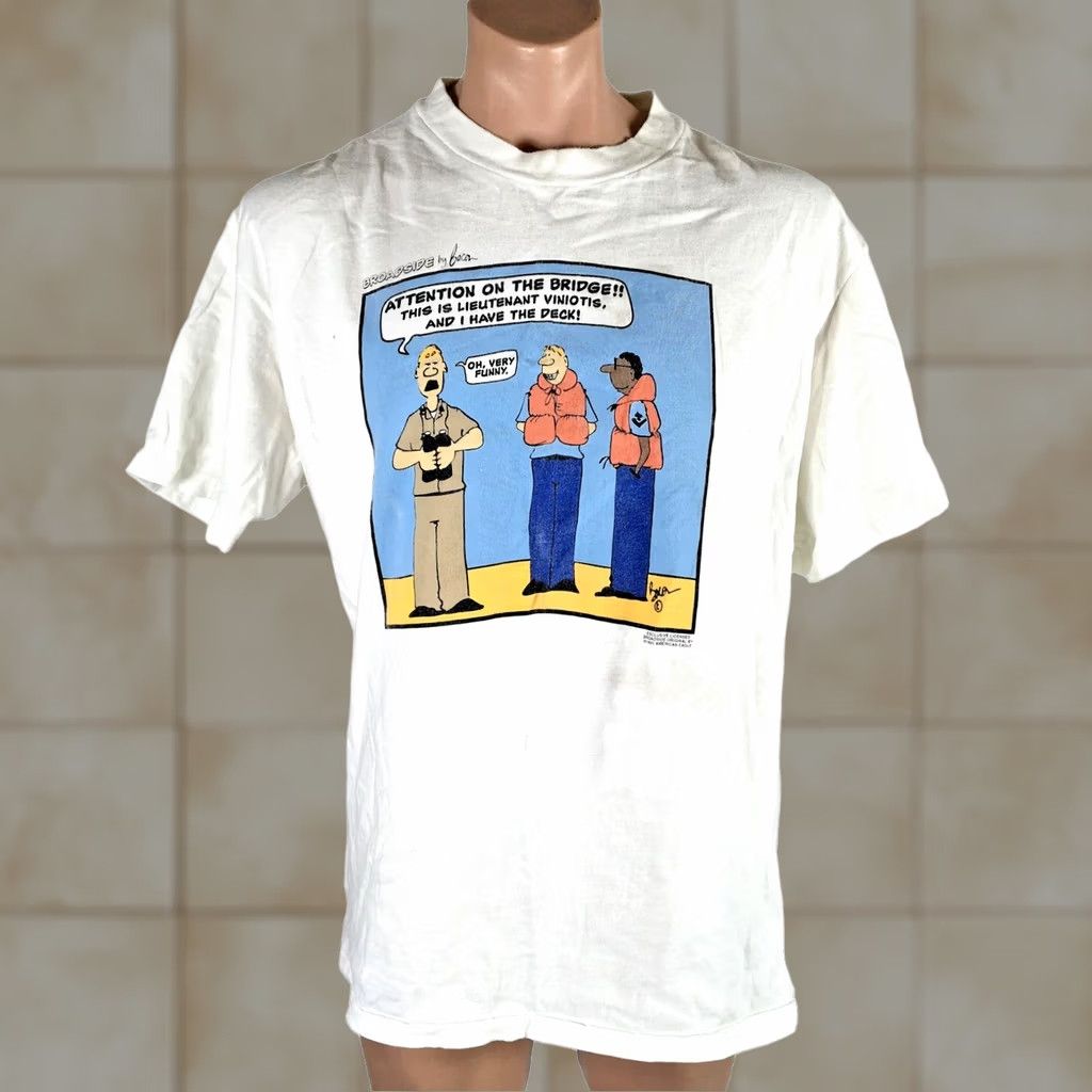 Vintage VINTAGE Broadside By Bacon Shirt White Single Stitch Sailing Navy Cartoon 1995 Size US XL / EU 56 / 4 - 1 Thumbnail
