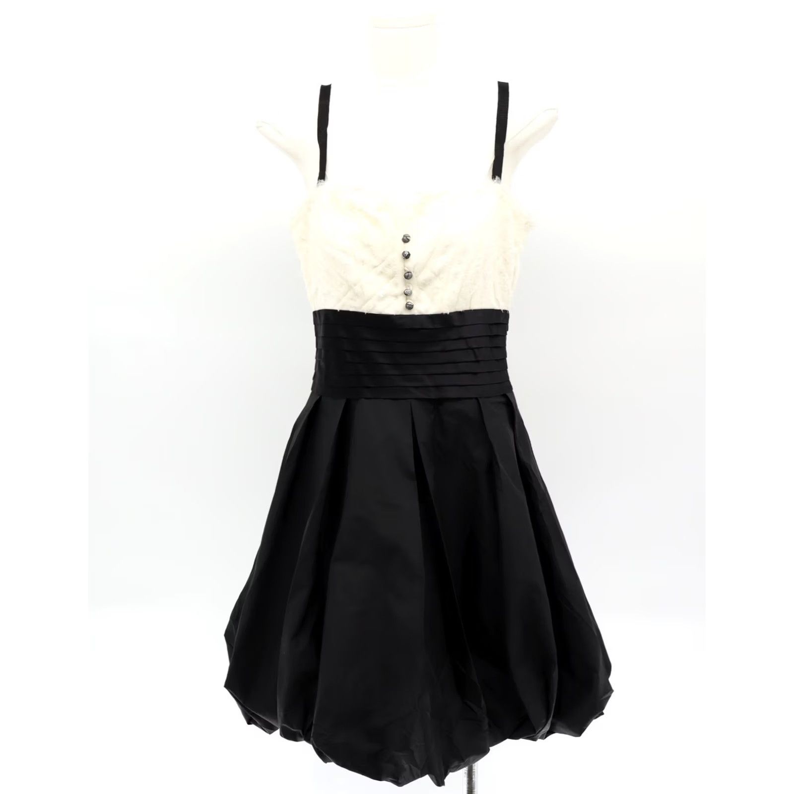 Bcbgmaxazria BCBGMAXAZRIA Women's Taffeta Button Front Top Bubble Dress Winter White/Black Sz 0 NEW Size XS / US 0-2 / IT 36-38 - 2 Thumbnail