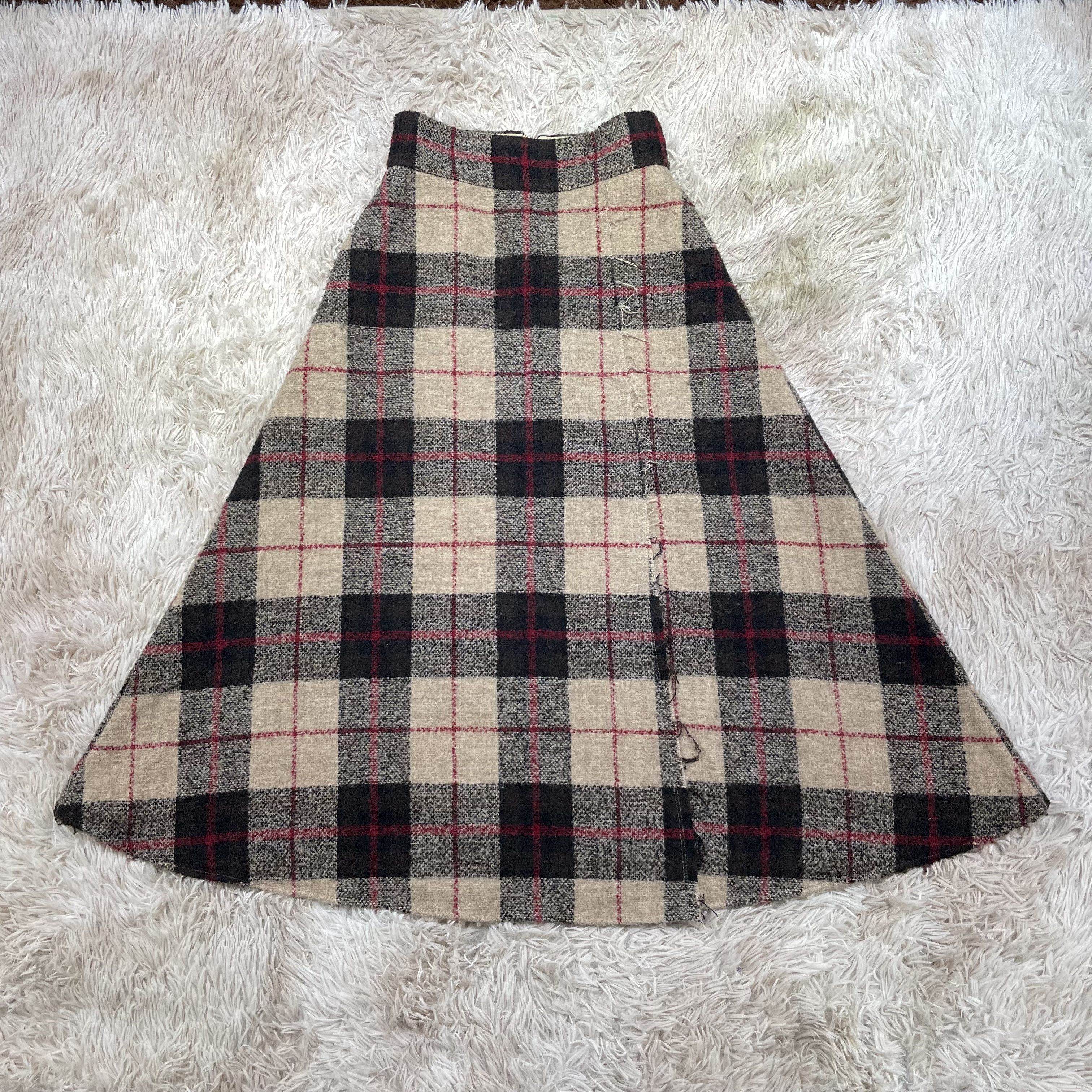Japanese Brand Mila Owen Wool Blend Check Tartan Skirt High Waist 27 Size 26" / US 2 / IT 38 - 2 Thumbnail