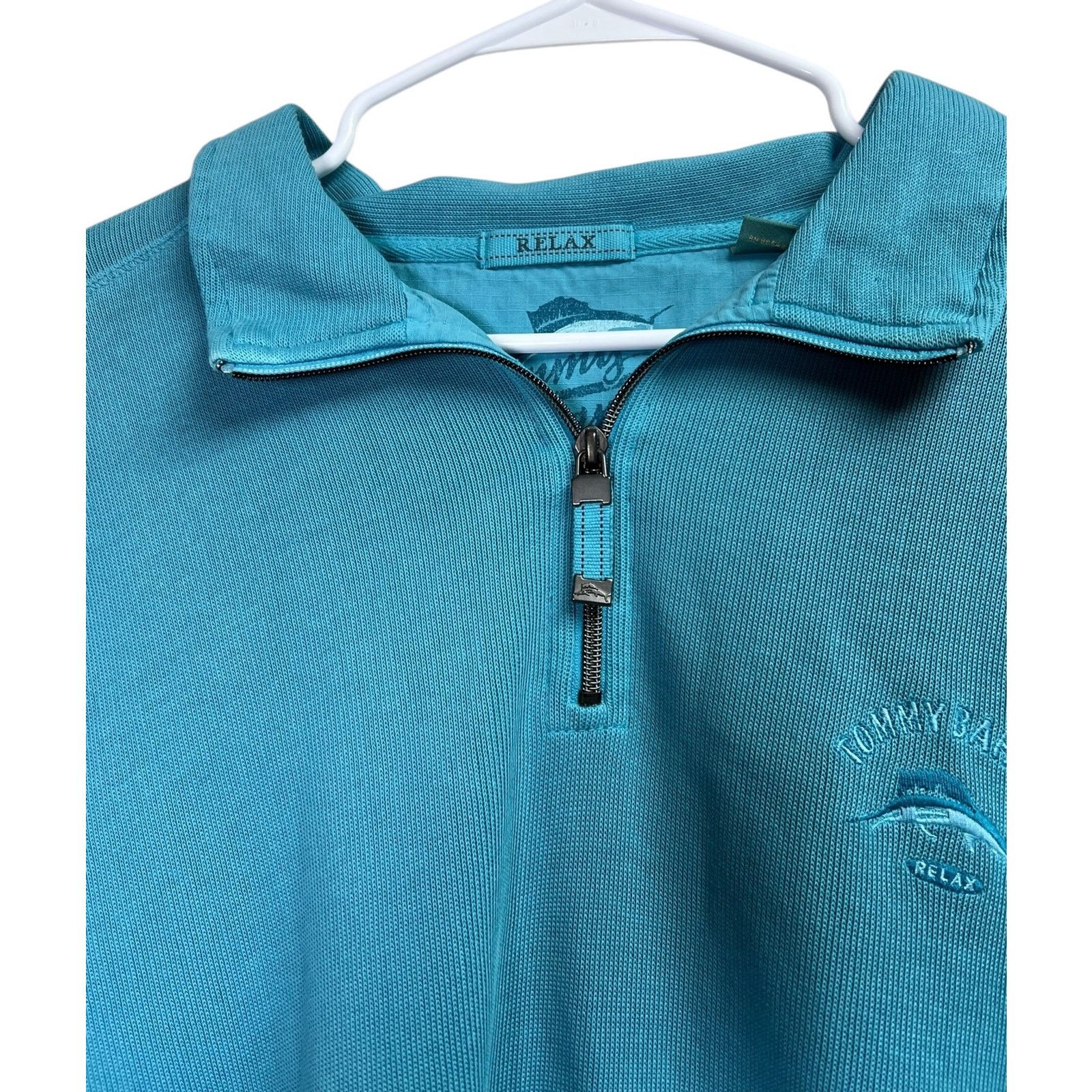 Tommy Bahama Tommy Bahama Relax Quarter Zip Pullover Sweater Teal Blue Size US XXL / EU 58 / 5 - 2 Thumbnail