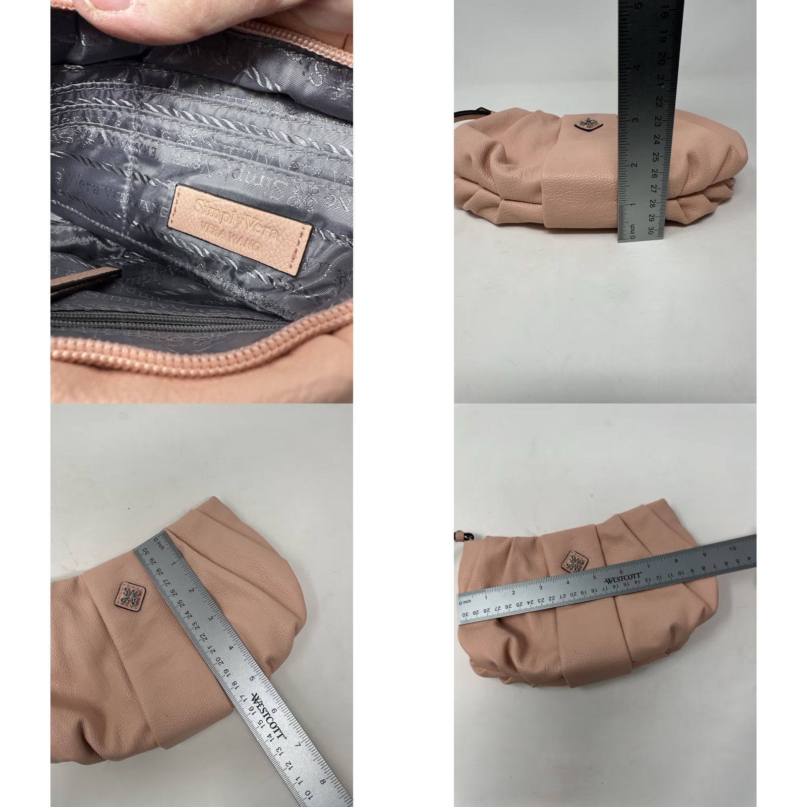 Vintage Vera Wang Simply Simply Vera Bag Wristlet Peach Pink Zip Pleated PU Pebbled Pocket Cards Clutch Wrist Strap Faux Leather Women Small Size ONE SIZE - 8 Thumbnail