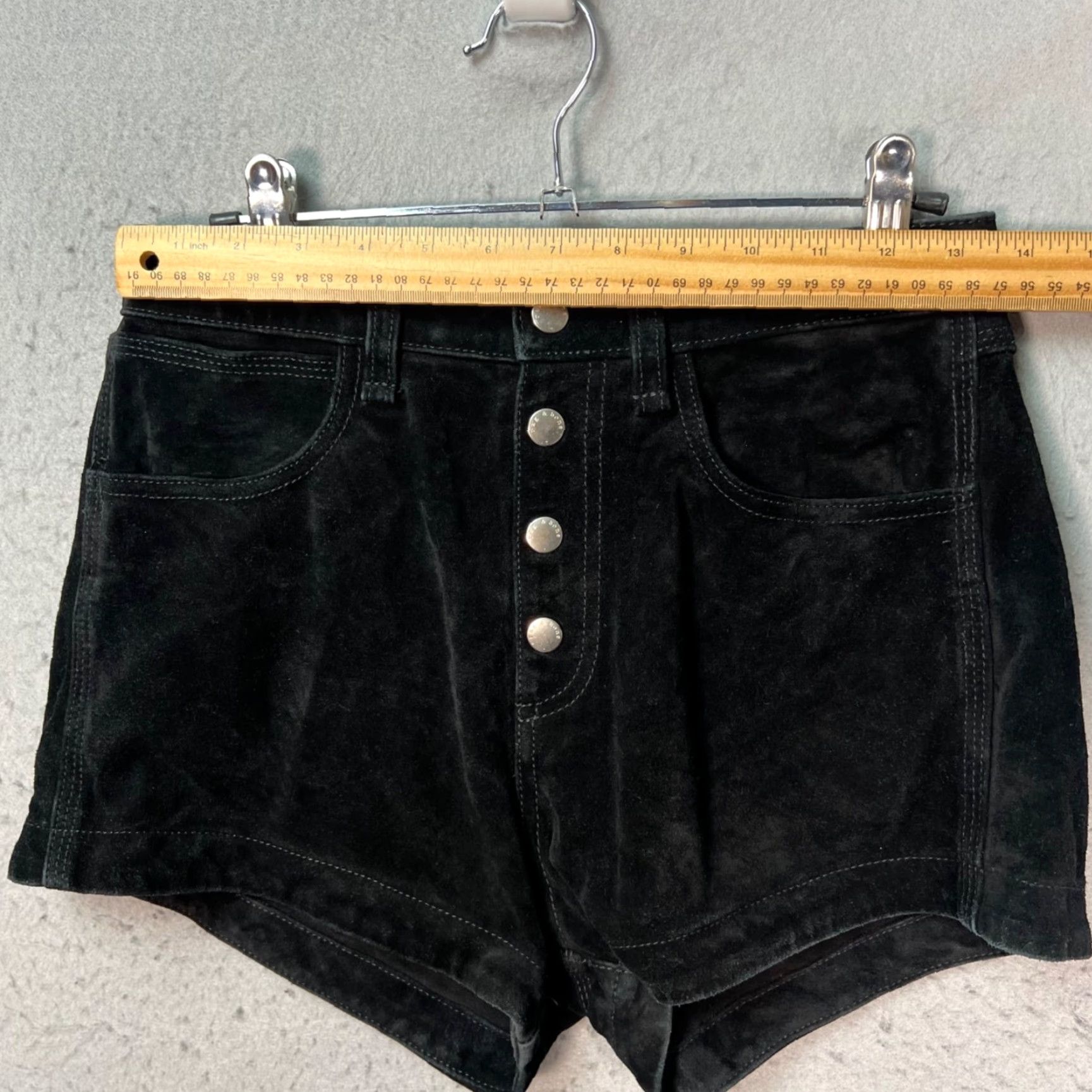 Rag & Bone Rag & Bone Womens Bermuda Shorts 25 Black Suede Leather High Waist Button Fly Denim 5-Pocket Womens Mens? Size 42" / US 20 - 5 Thumbnail