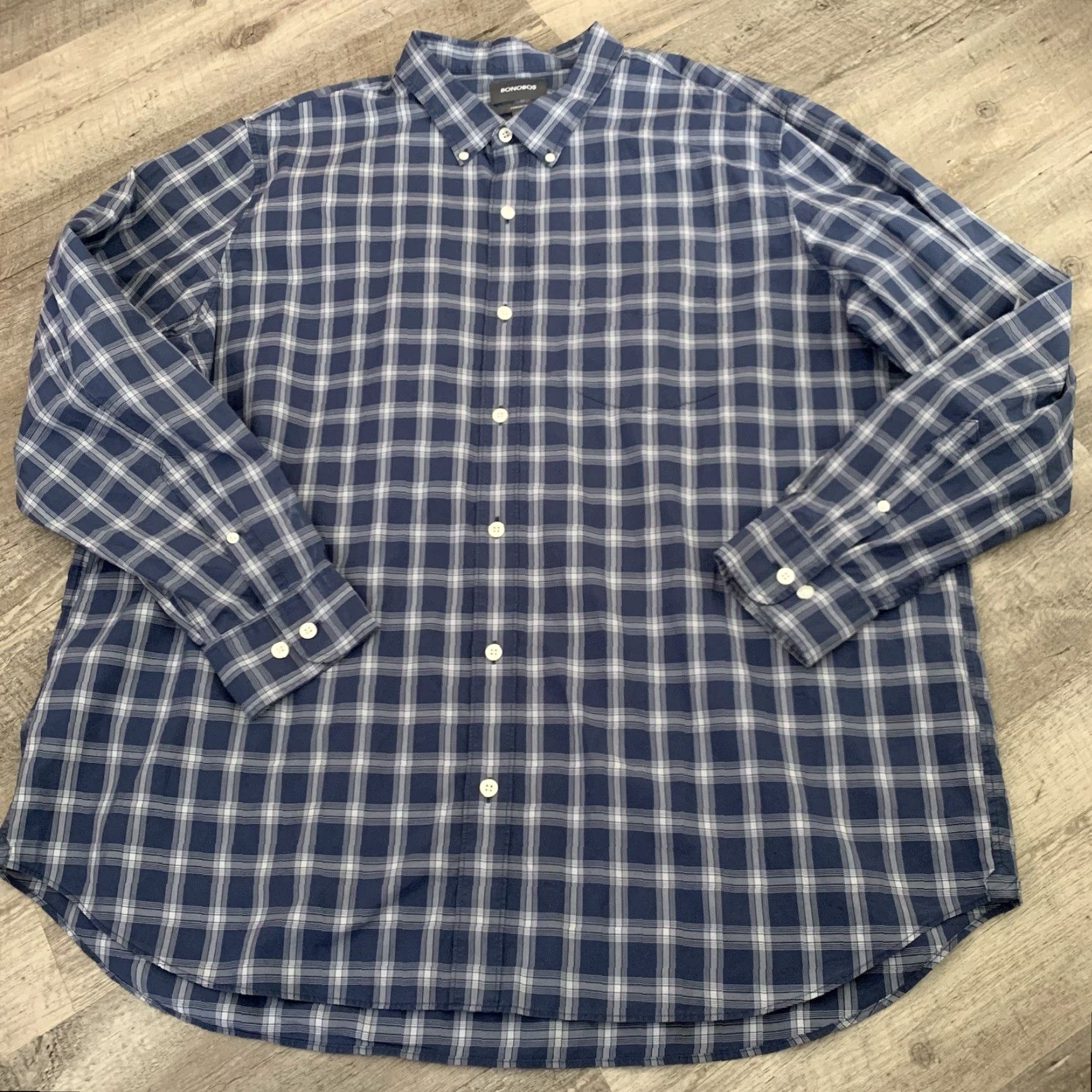 Bonobos Bonobos Shirt Mens 4XL Long Sleeve Button-Down Lightweight Cotton Plaid Blue Casual 4X Big & Tall Mens Size US XXL / EU 58 / 5 - 7 Thumbnail