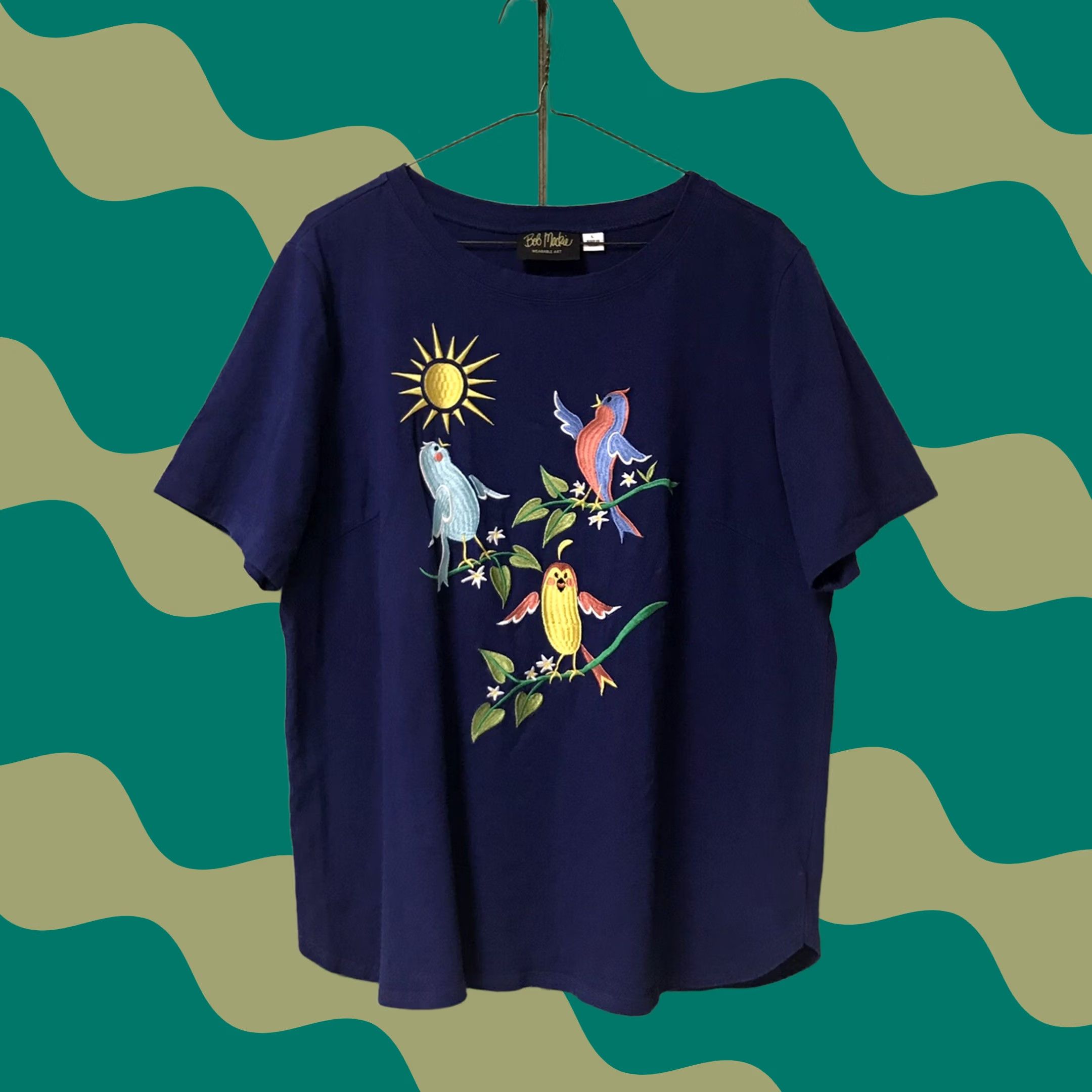 Bob Mackie Bob Mackie Wearable Art Women Navy Blue Embroidered Singing Birds T-Shirt L Size L / US 10 / IT 46 - 1 Thumbnail