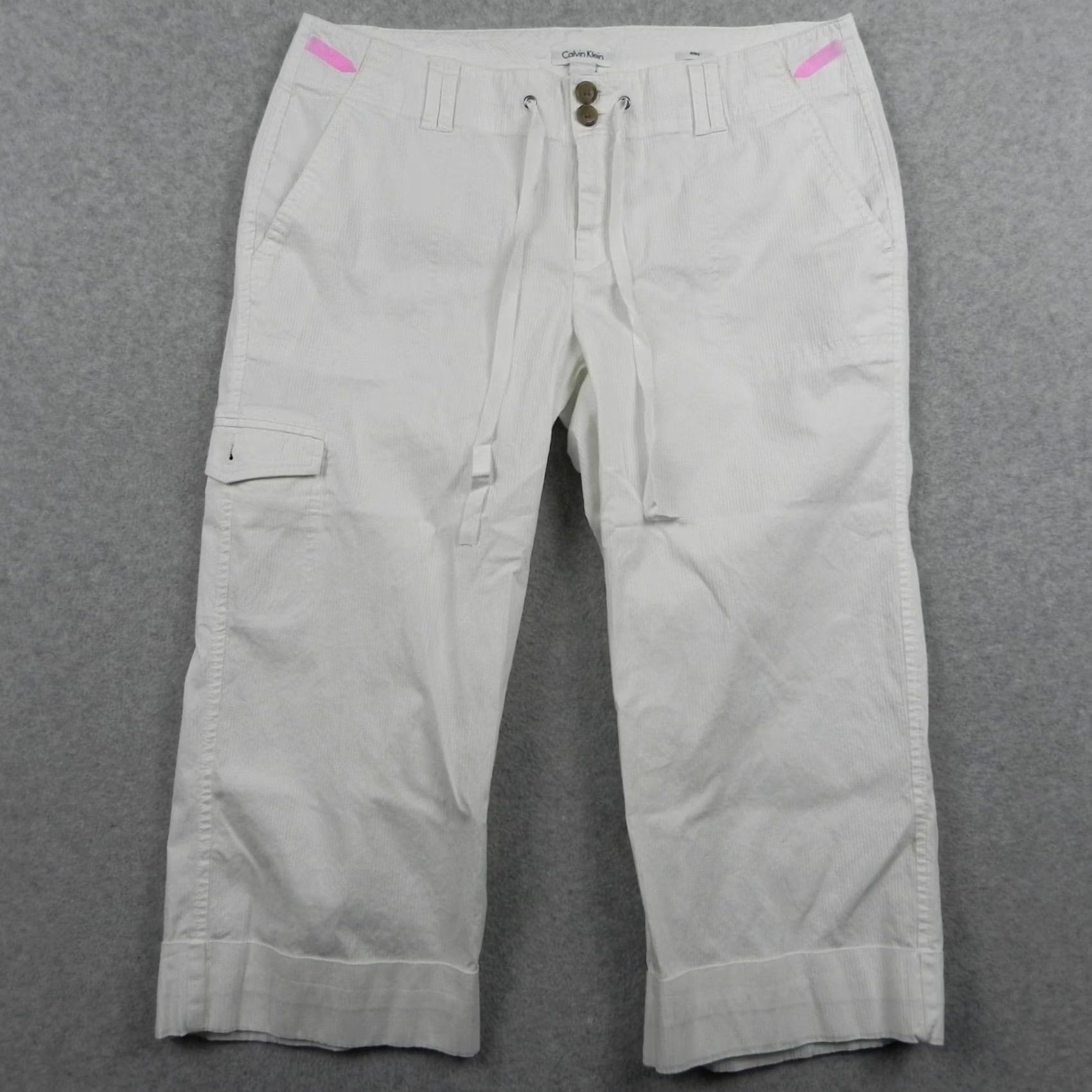Calvin Klein Calvin Klein Pants Womens 10 Riley Capri Cargo White Flex Drawstring Pockets Size 32" / US 10 / IT 46 - 2 Thumbnail