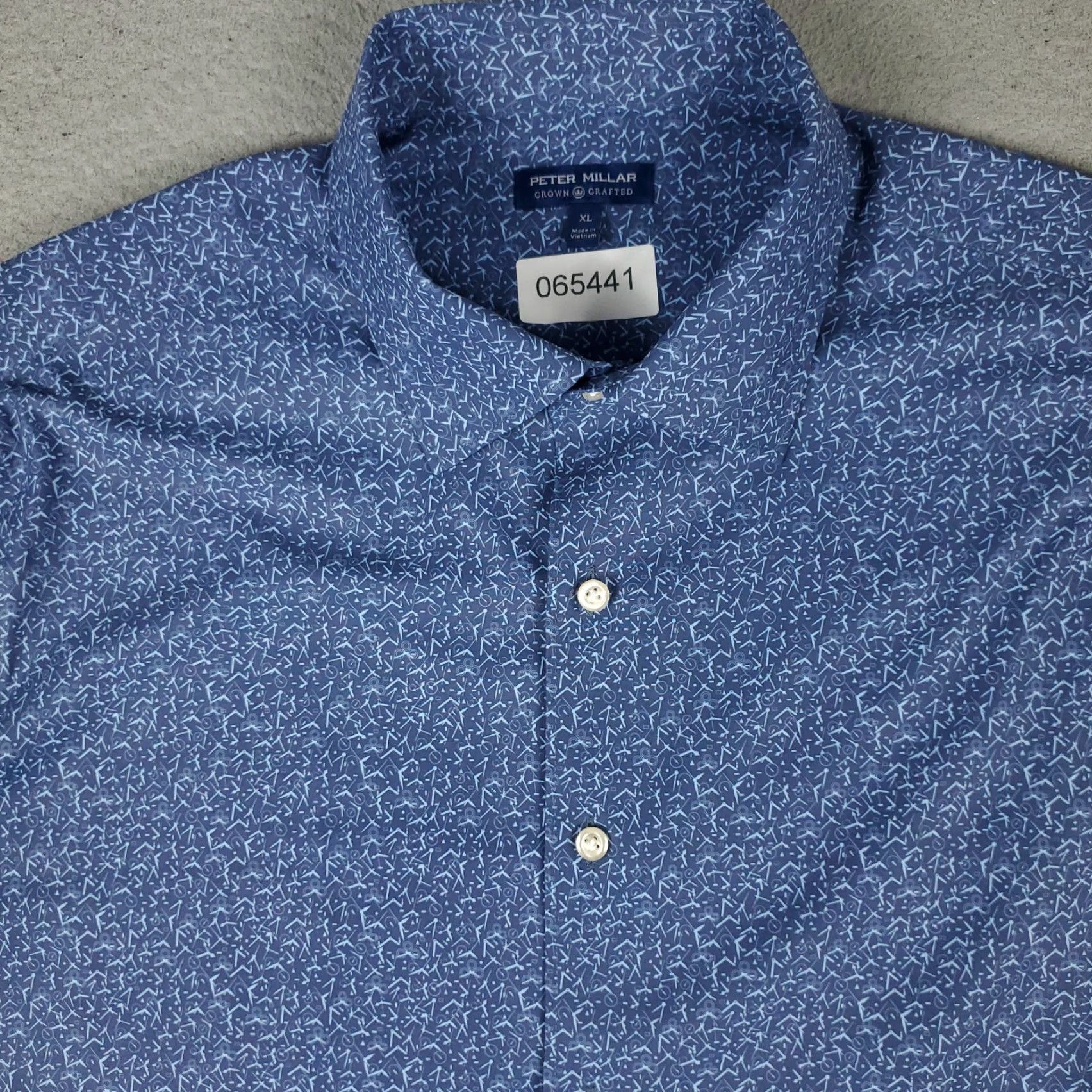 Peter Millar Peter Millar Shirt Mens XL Blue Clock Hands Print Crown Button Up Geometric Short Sleeve Collared Size US XL / EU 56 / 4 - 2 Thumbnail