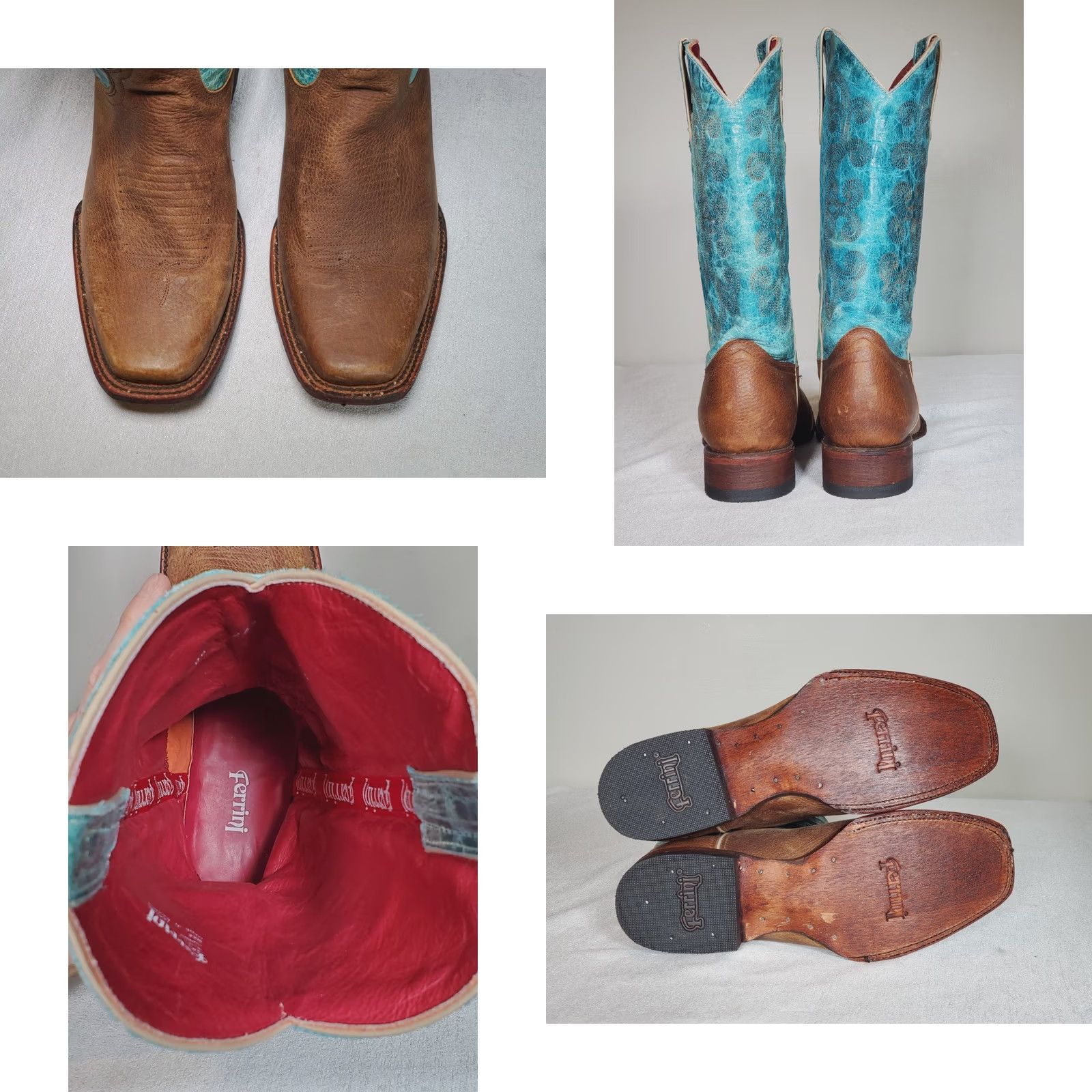 Hunter Ferrini Hunter Western Boots Square Toe Chocolate Brown Turquoise Women US 10 B Leather Embroidered Block Heel XS? Size US 10 / IT 40 - 8 Thumbnail