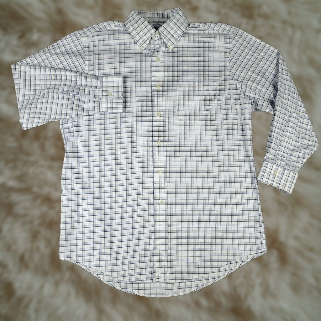 Brooks Brothers Brooks Brothers Shirt Mens 15.5 Blue Plaid Dress Button Up Long Sleeve Size 42R - 1 Thumbnail