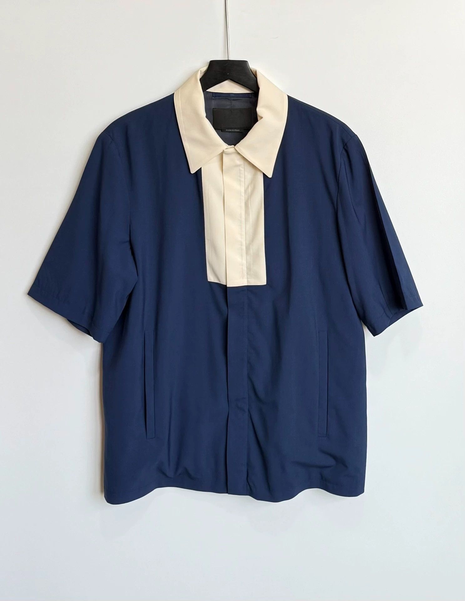 Prada PRADA Colorblock Wool Short Sleeve Shirt Jacket Navy/Cream Size US M / EU 48-50 / 2 - 1 Thumbnail