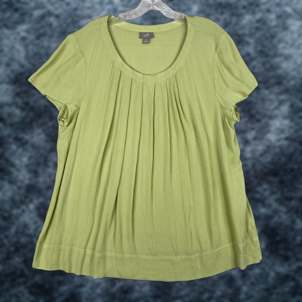 J. Jill J. Jill Womens Top XL Green Pleated Short Cap Sleeve Rayon Blouse Size XL / US 12-14 / IT 48-50 - 1 Thumbnail
