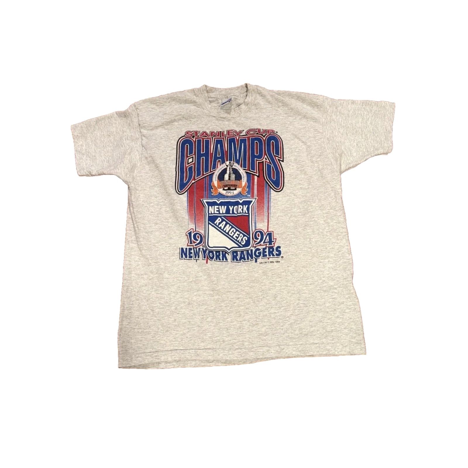 Salem Sportswear VINTAGE Salem Sportswear New York Rangers 1994 NHL Stanley Cup Champs T-Shirt XL Mens Gray Crew Neck Short Sleeve Graphic Print 90s USA Size US XL / EU 56 / 4 - 2 Thumbnail