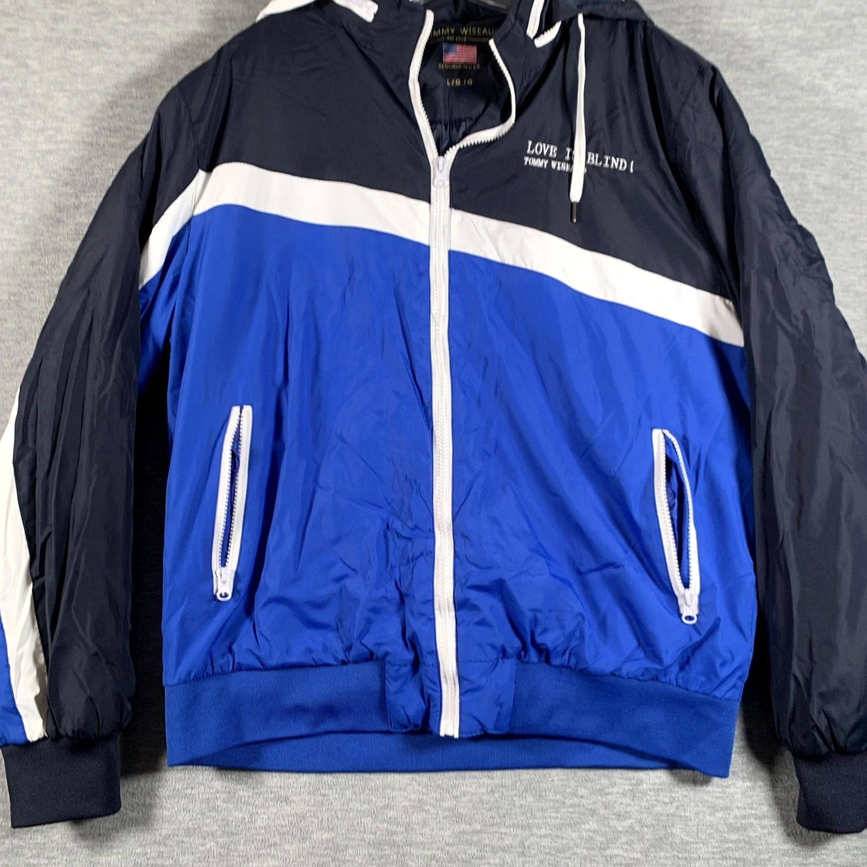 Vintage Tommy Wiseau Jacket Mens Large Blue Striped Hooded Windbreaker Love Is Blind Size US L / EU 52-54 / 3 - 3 Thumbnail