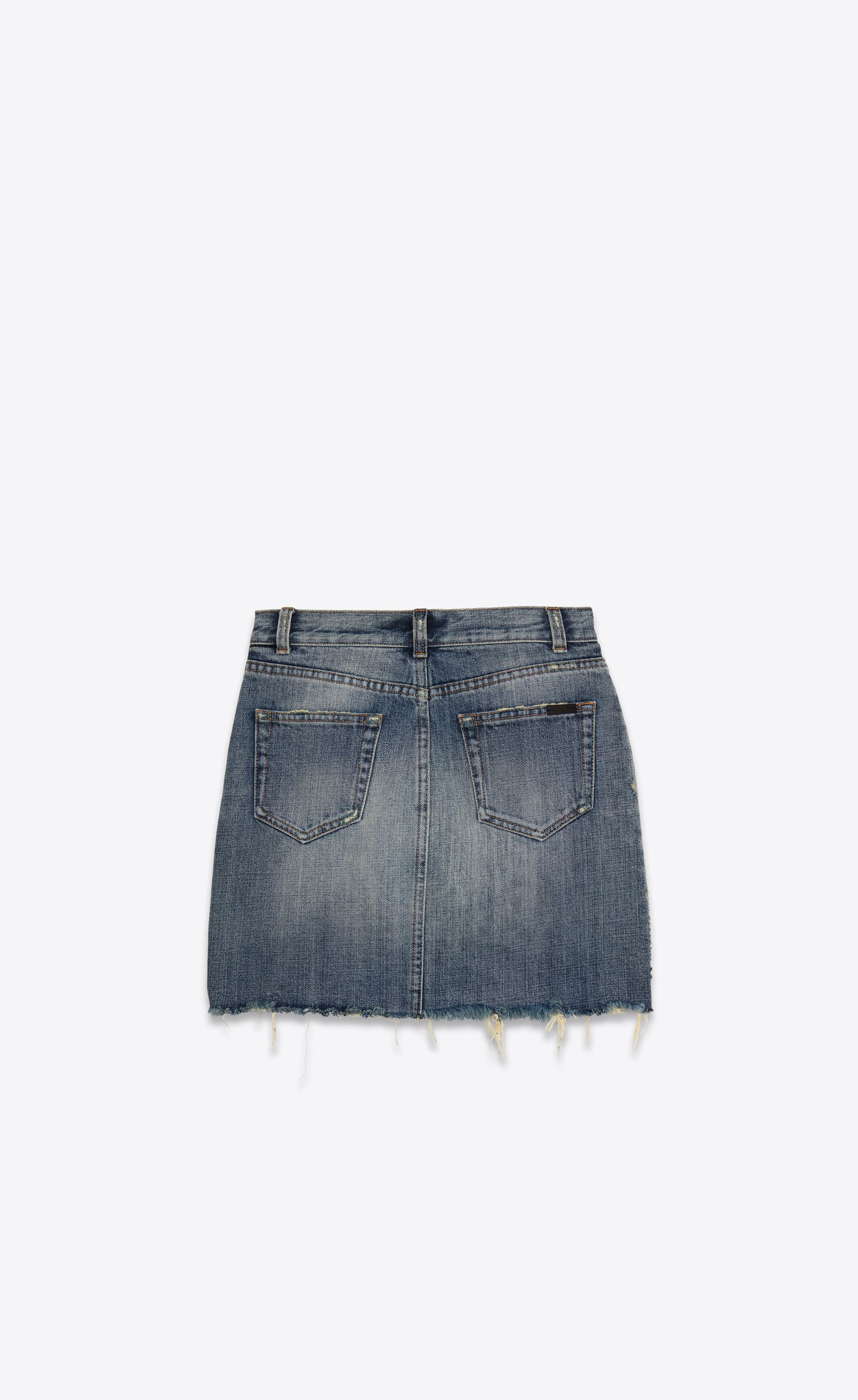 Saint Laurent Paris o1s1wg111124 Classic Raw-Edge Mini Skirt Sandy Fall Denim Size 26" / US 2 / IT 38 - 2 Thumbnail