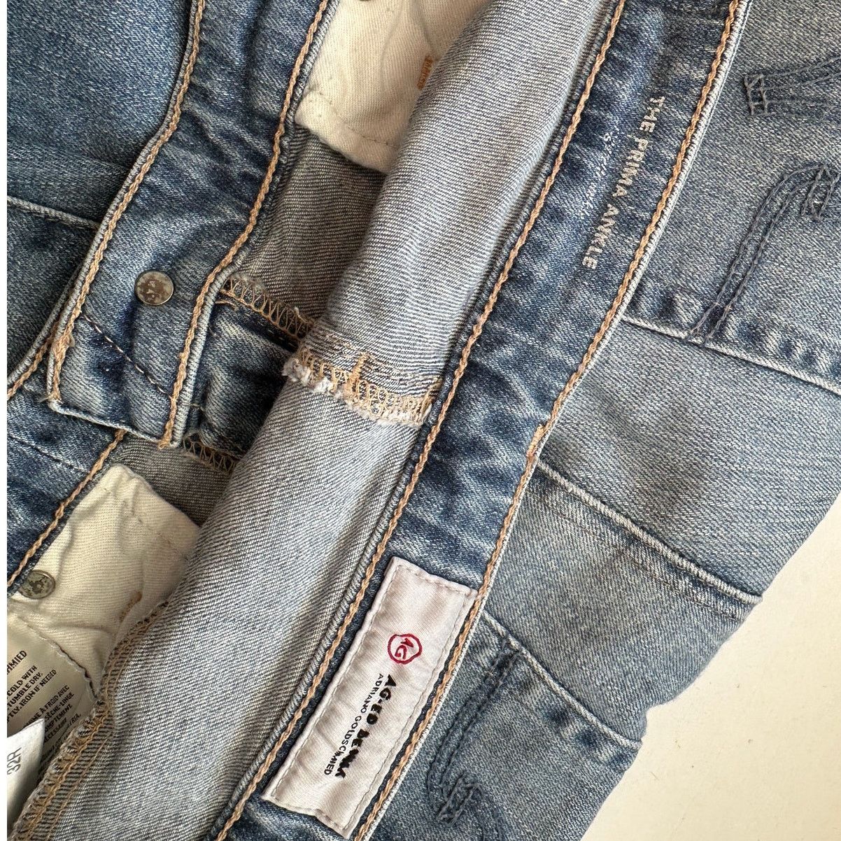 AG Adriano Goldschmied AG Prima Ankle Cigarette Jeans Muted Medium Wash Raw Hem 32R Size 32" / US 10 / IT 46 - 7 Thumbnail