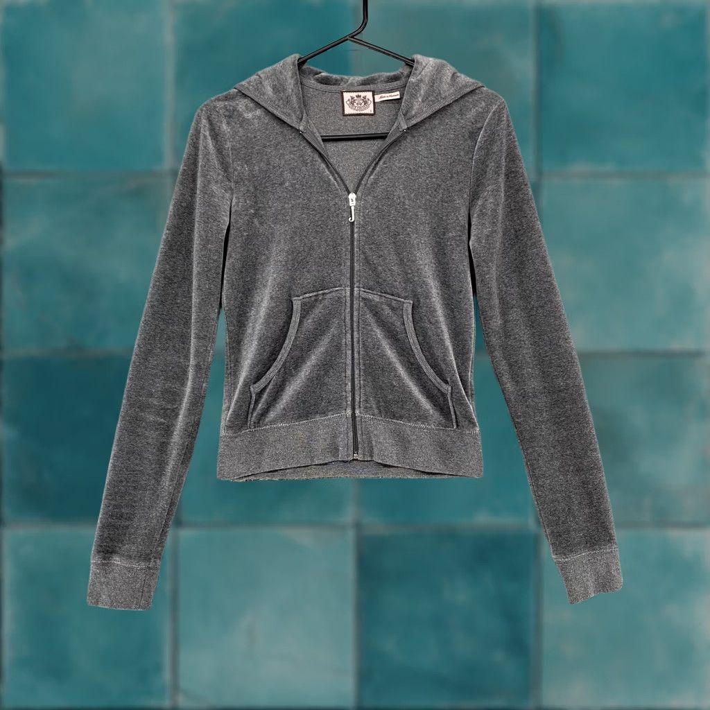 Juicy Couture VINTAGE Juicy Couture Hoodie Womens S Gray Velour Born Juicy Full Zip Glitter Size S / US 4 / IT 40 - 1 Thumbnail