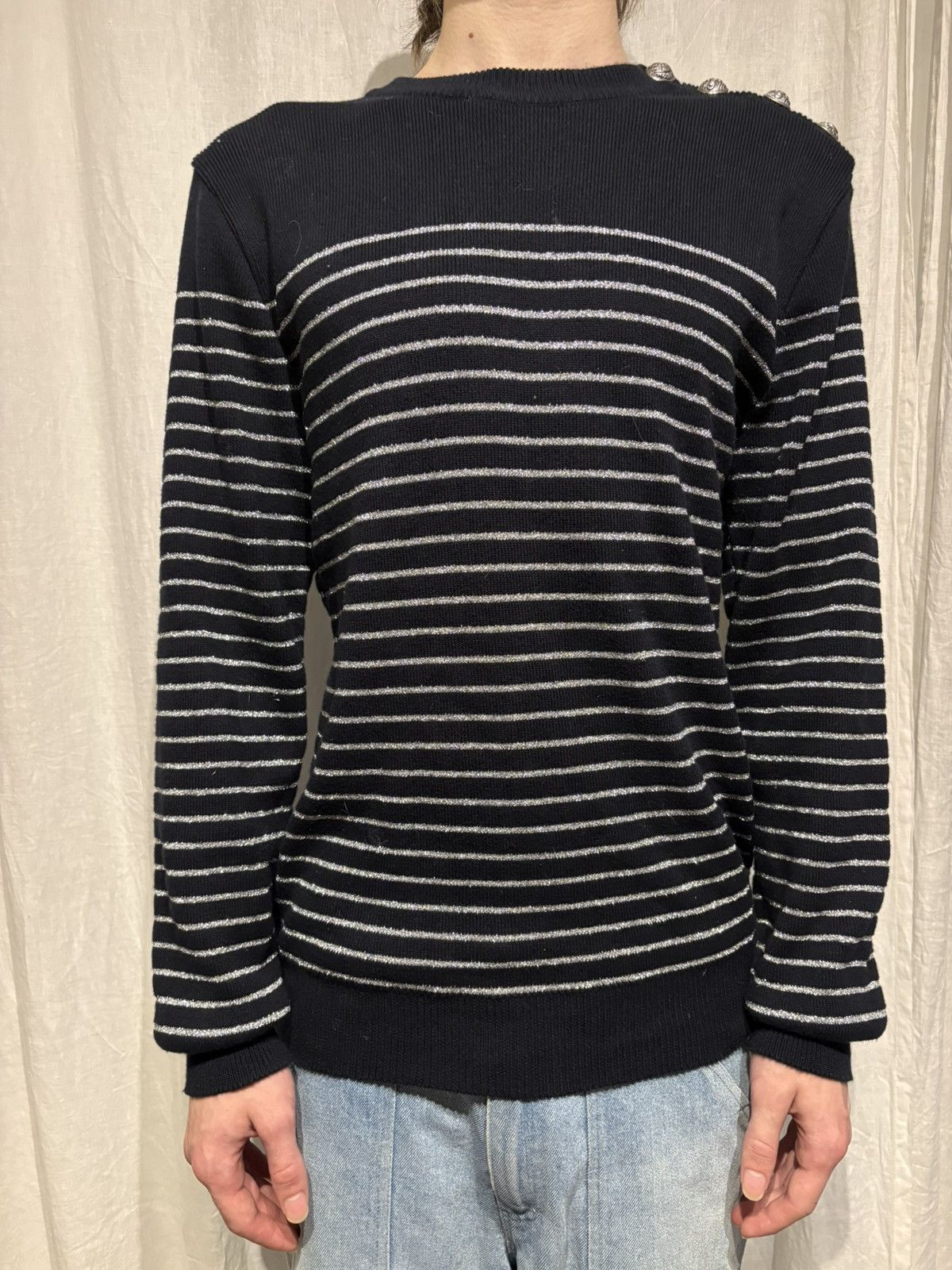 Balmain Balmain Sweater Navy with shiny silver stripes UNISEX Size US L / EU 52-54 / 3 - 1 Thumbnail