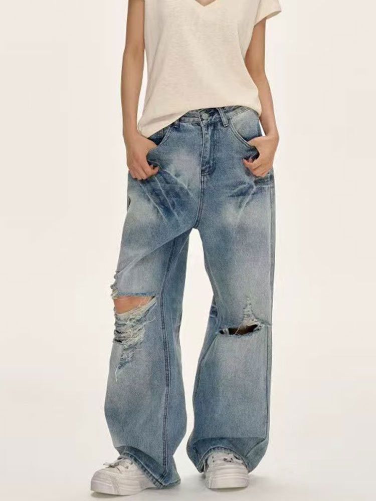Jean Men's retro embroidered ripped washed distressed jeans Size US 32 / EU 48 - 3 Thumbnail