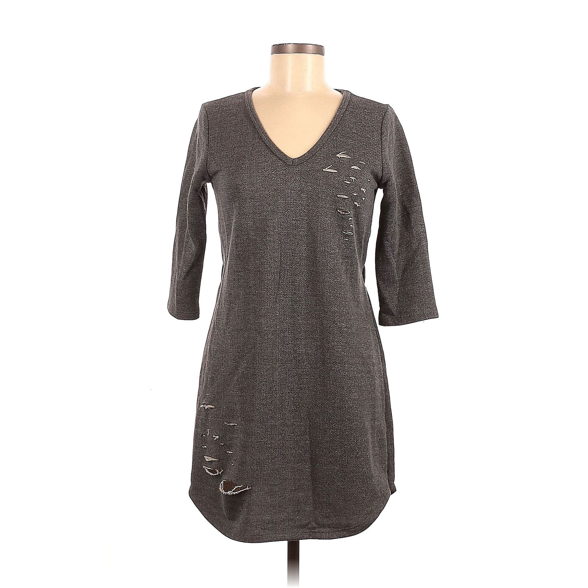Other Everly Gray 3/4 Sleeve Distressed Knee Length Ruched Waist D Size S / US 4 / IT 40 - 1 Thumbnail
