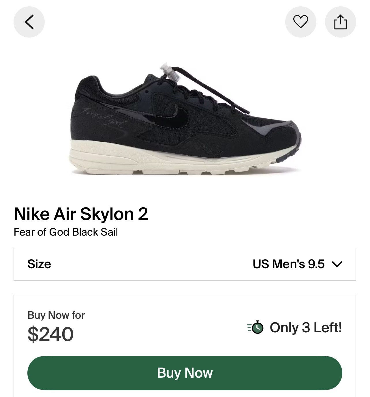 Fear of God × Nike Nike x Fear of God Air Skylon 2 Black Sail Size US 9.5 / EU 42-43 - 7 Thumbnail