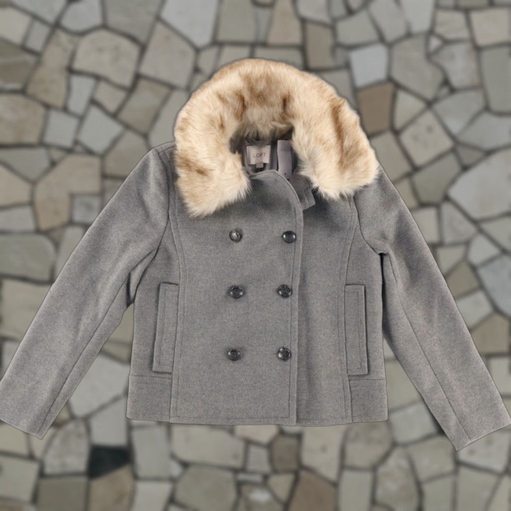 Loft Loft Jacket - Gray Women's S - Double Breasted Fur Collar - Long Sleeve - Solid - Relaxed Fit - 23" Sleeve - Polyester - Dressy Shirt Style (Shirt) Size S / US 4 / IT 40 - 1 Thumbnail