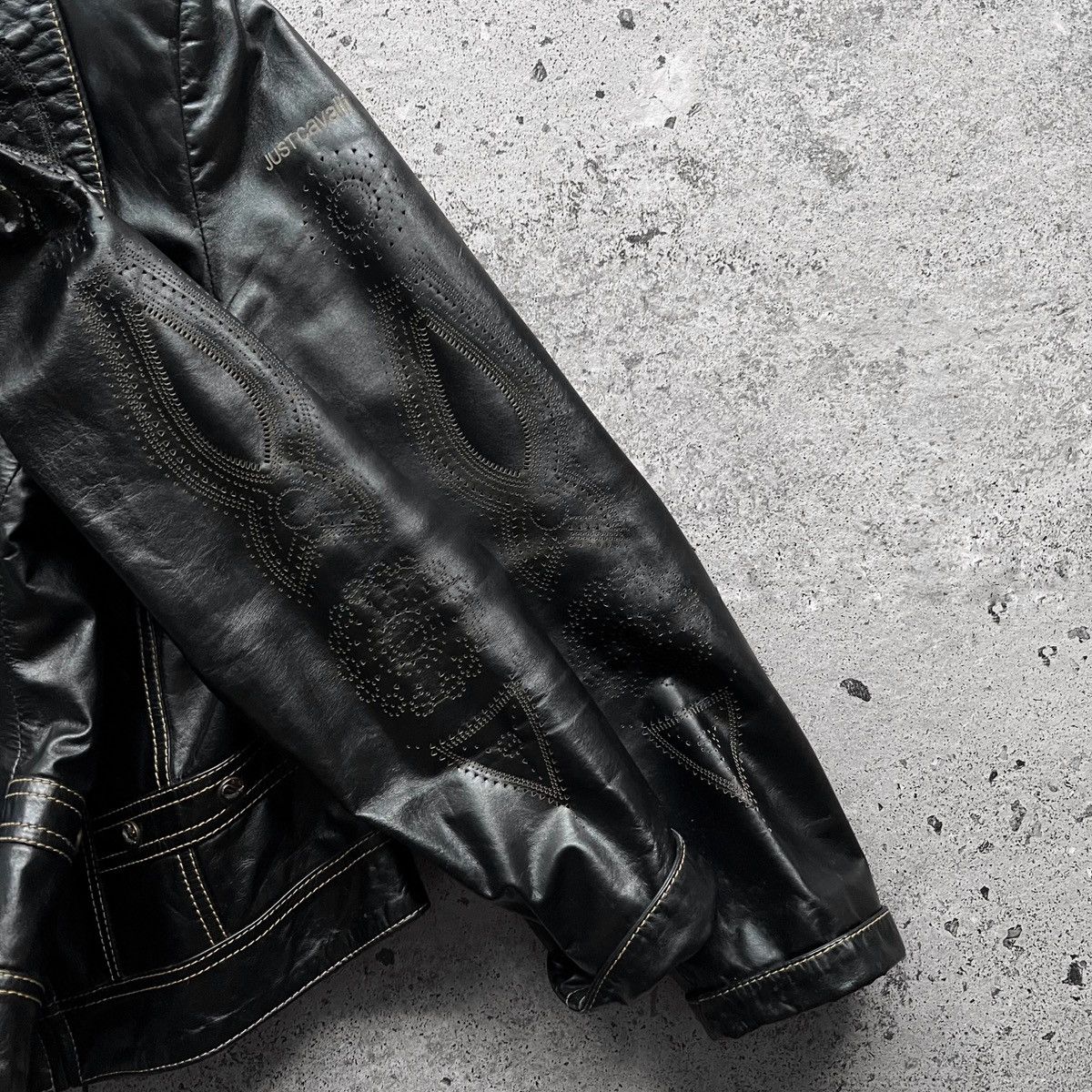 Just Cavalli × Vintage Just Cavalli Womens Vintage Rare Black Real Leather Jacket Size S / US 4 / IT 40 - 5 Thumbnail