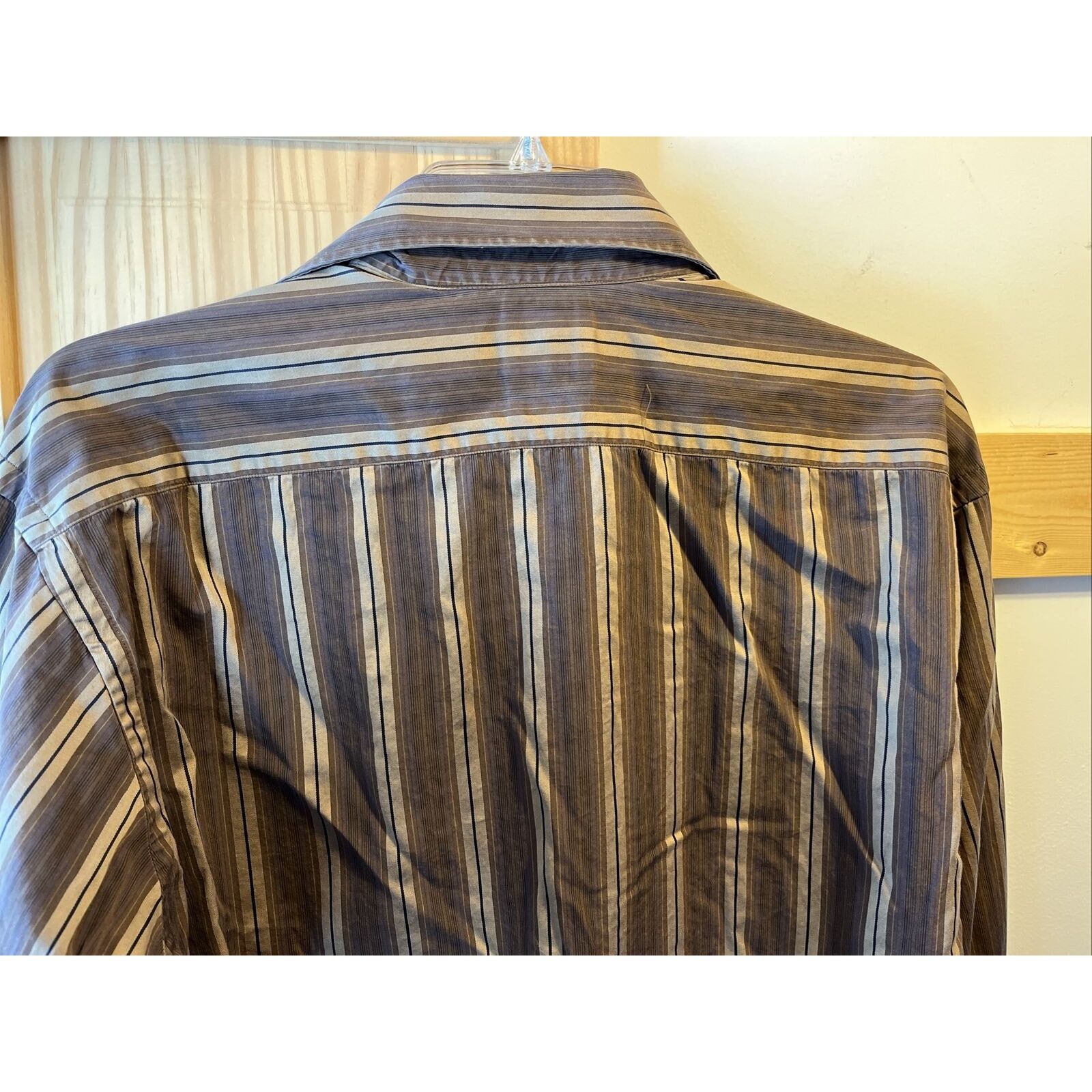 Tailorbyrd TAILORBYRD Men L Striped Brown Gold Long Sleeve cotton Shirt Size US L / EU 52-54 / 3 - 13 Thumbnail