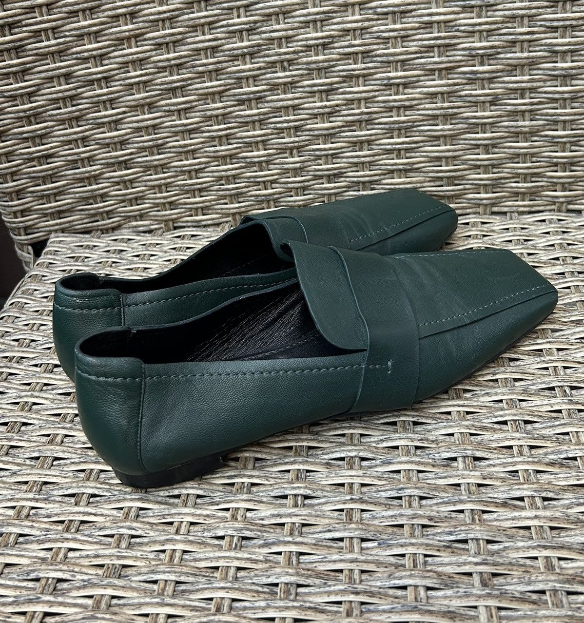 Mansur Gavriel Mansur Gavriel Green Lamb Leather Square Toe Penny Loafers Size US 8 / IT 38 - 6 Thumbnail